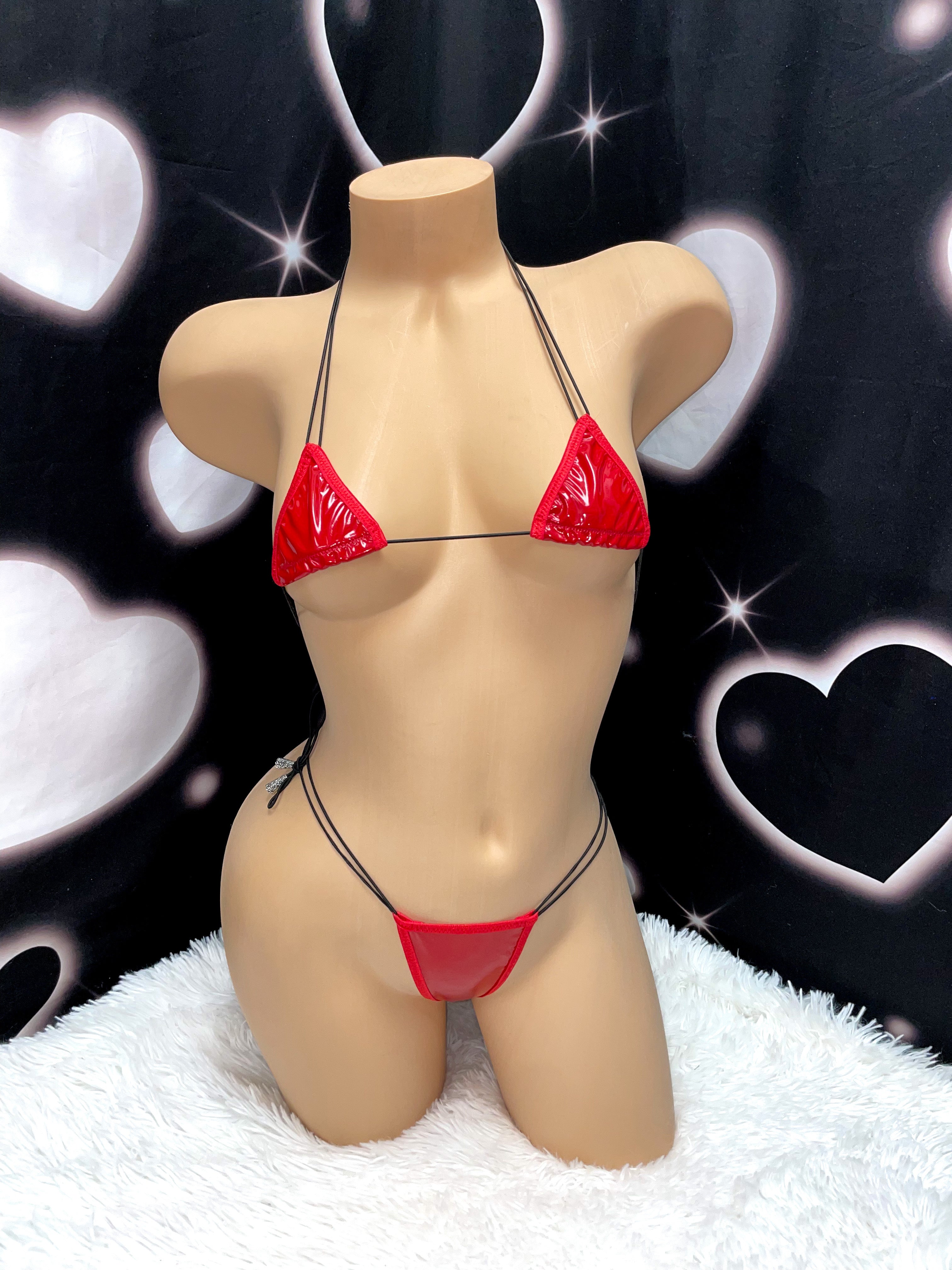 Latex look side tie string microkini - Bikinis, Monokinis, skirt sets, and apparel inspired by strippers - Bubblegum The Brand