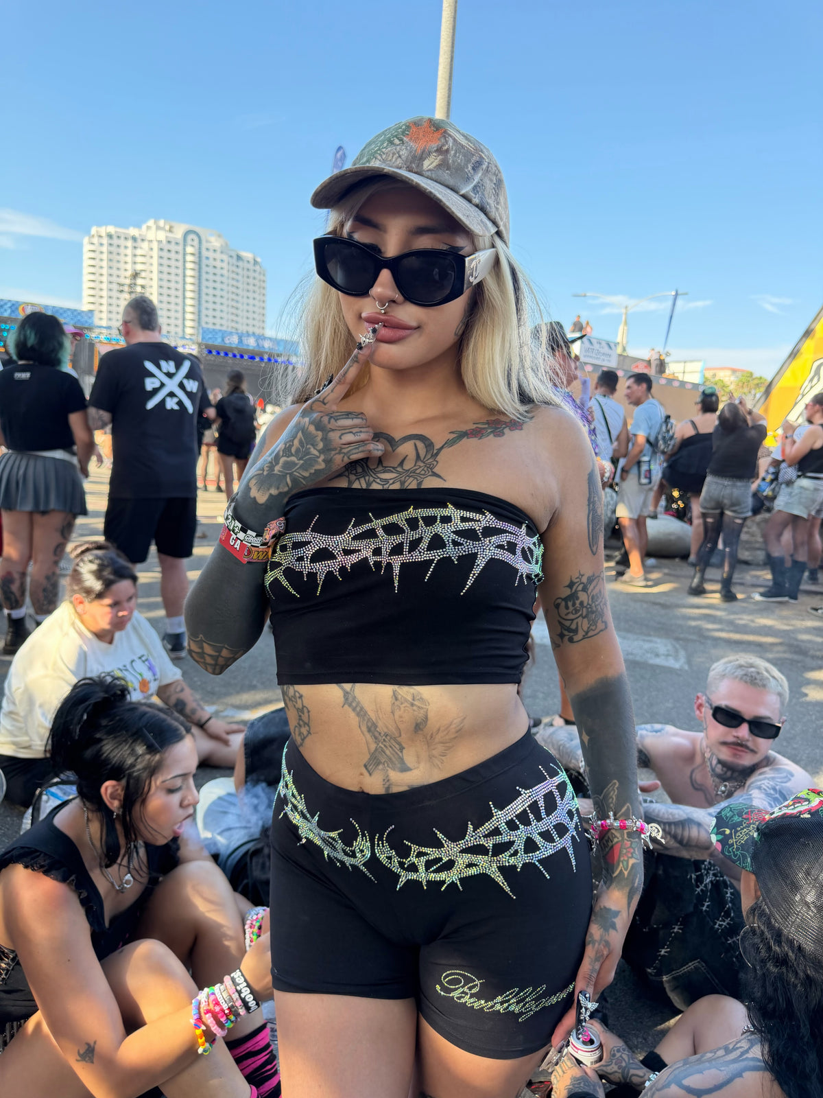 Crown of thorns rhinestone tube top
