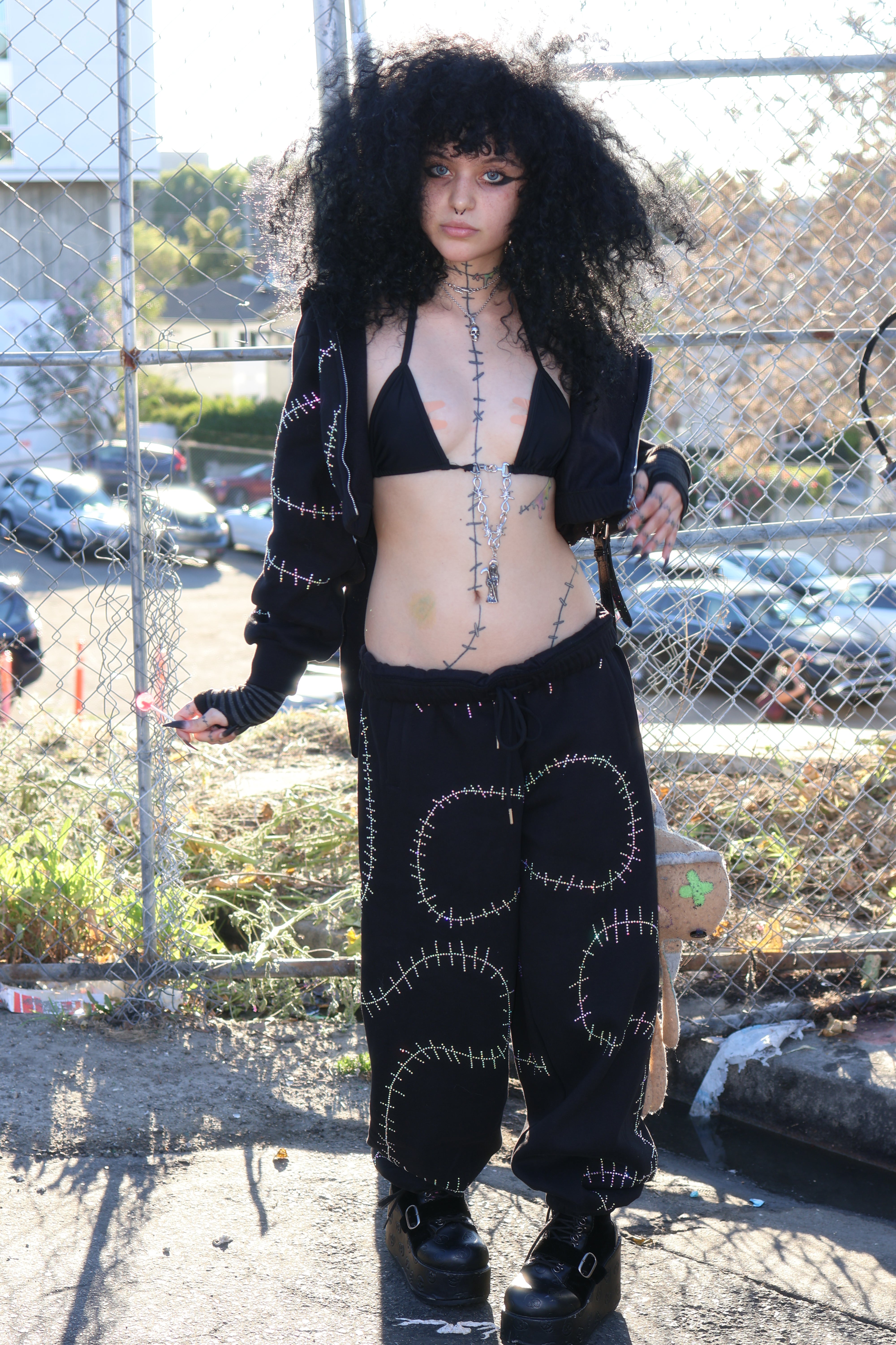 Rhinestone stitches sweatpants