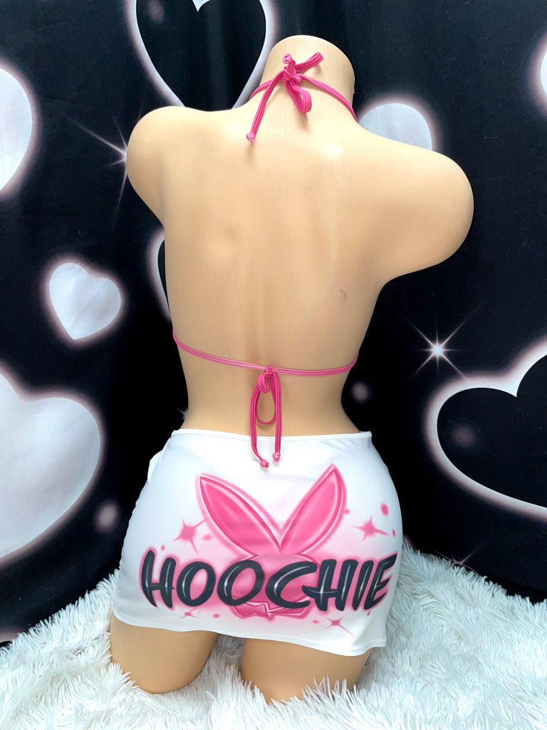 Hoochie airbrush sparkle miniskirt bikini set