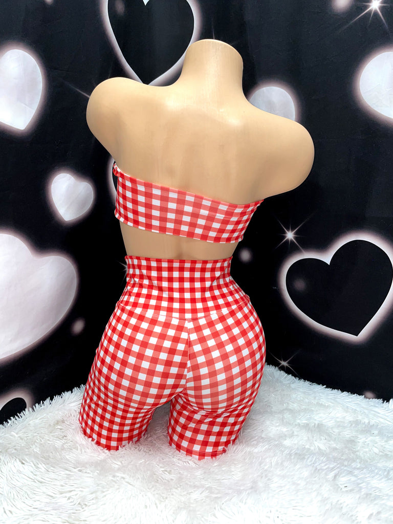 Red gingham activewear shorts set - Bikinis, Monokinis, skirt sets, and apparel inspired by strippers - Bubblegum The Brand