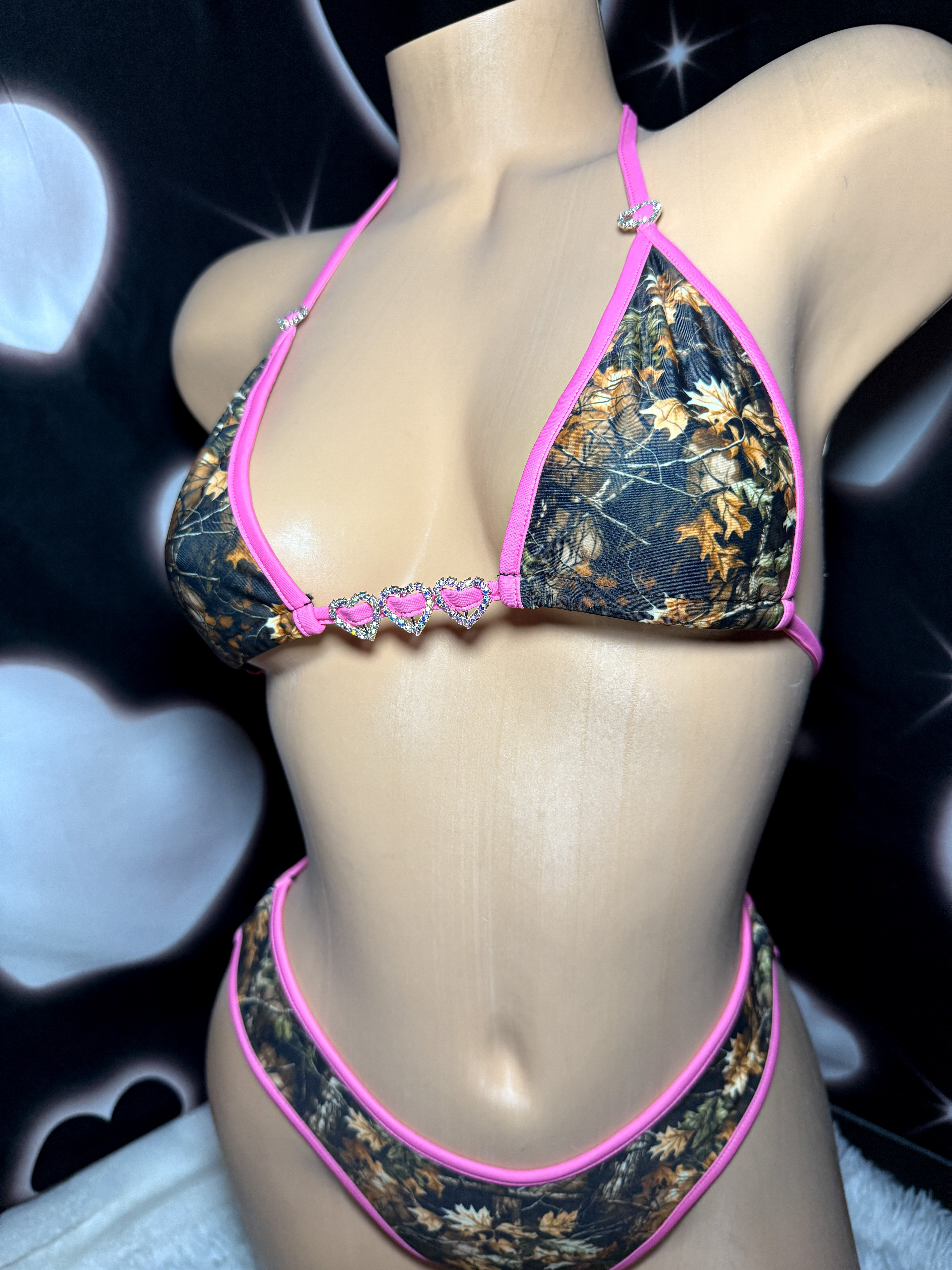 Princess hunting camo rhinestone hearts bikini