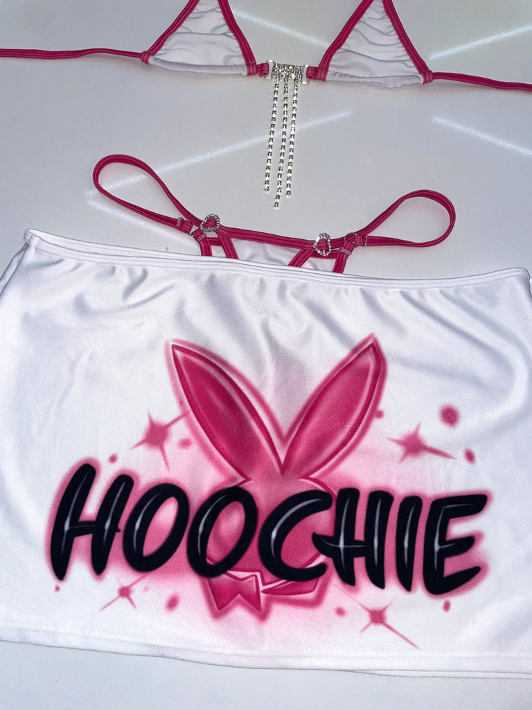 Hoochie airbrush sparkle miniskirt bikini set