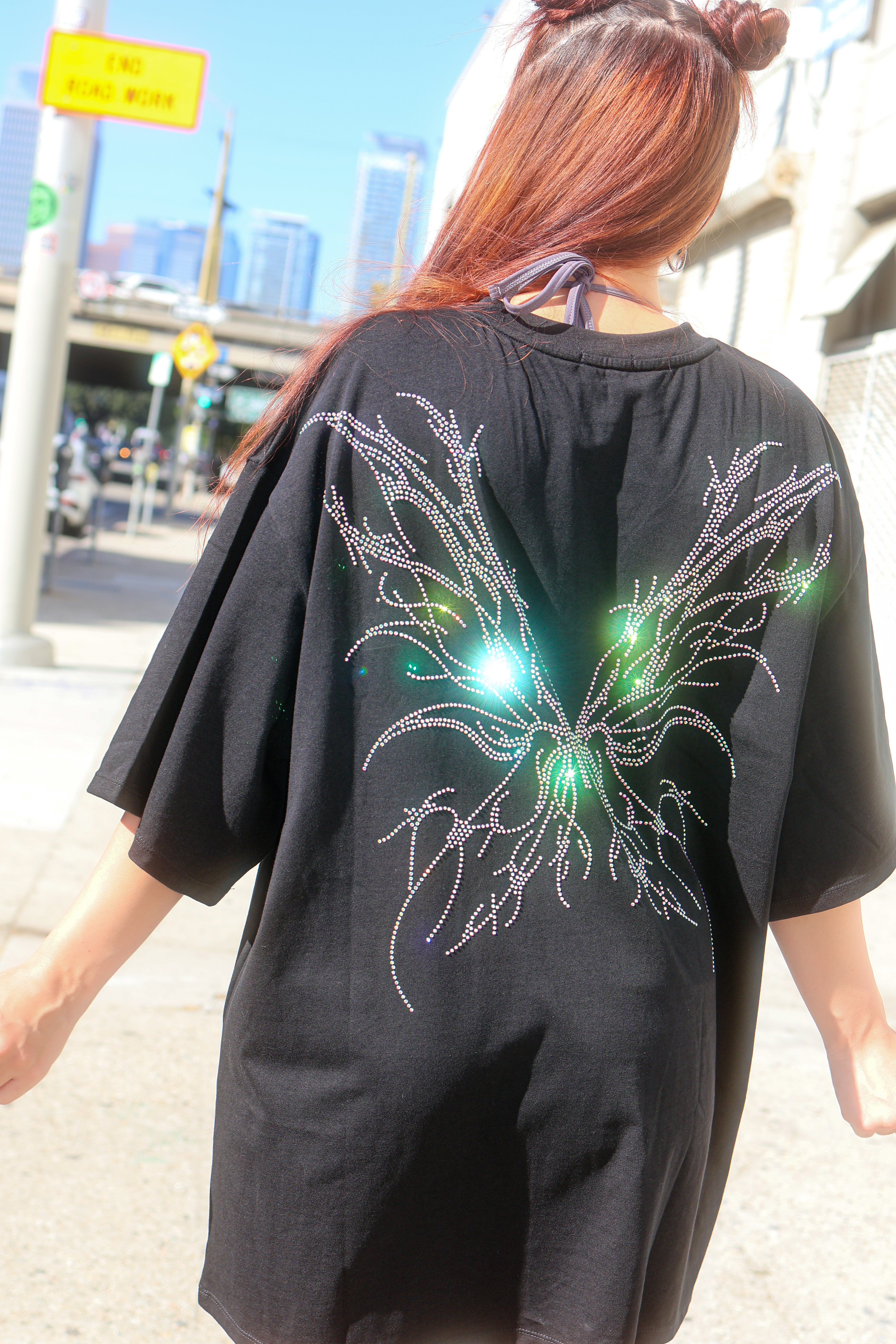 Boyfriend tall tee rhinestone fairy wings