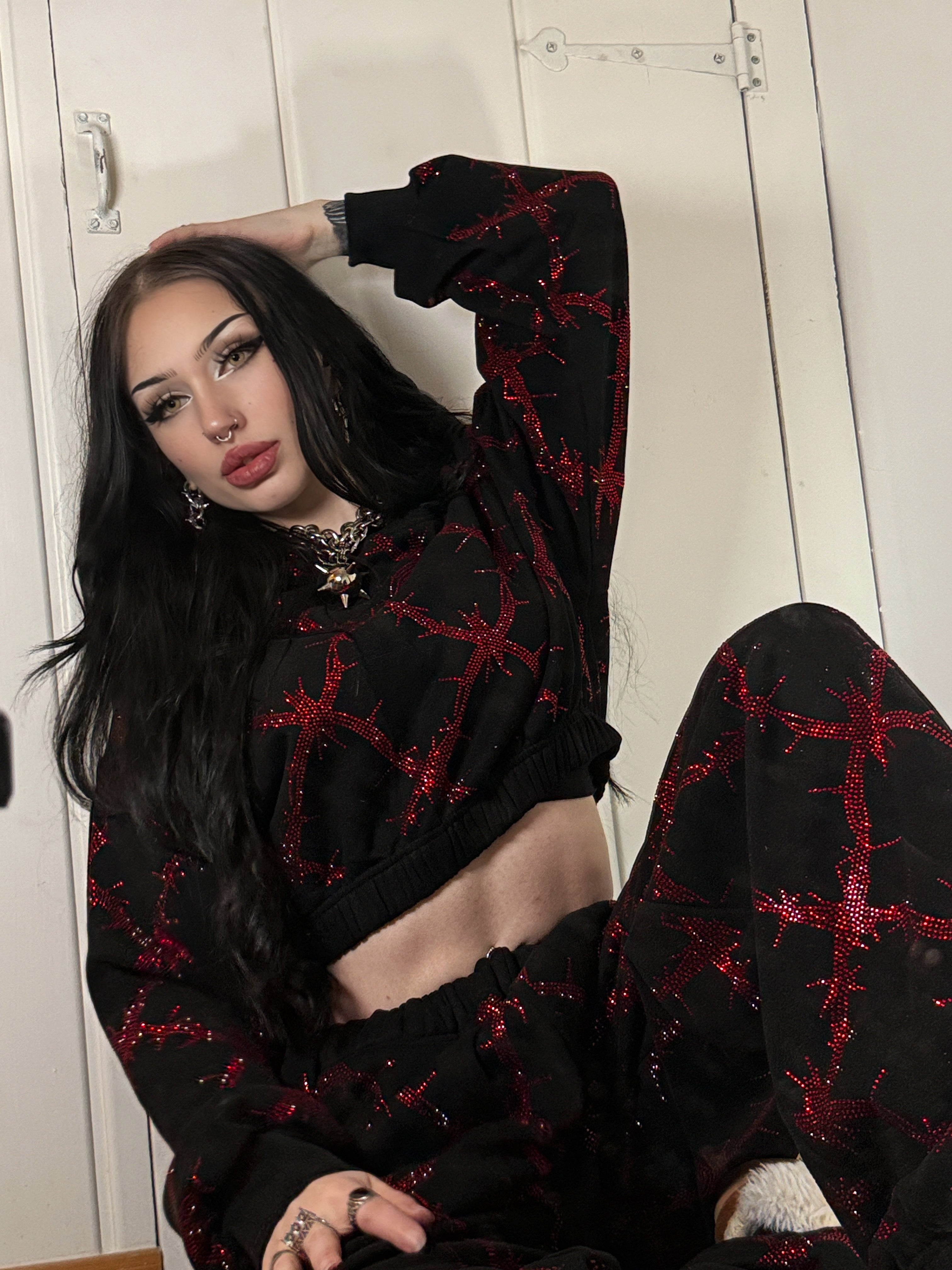 Barbed wire fence rhinestone sweatpants