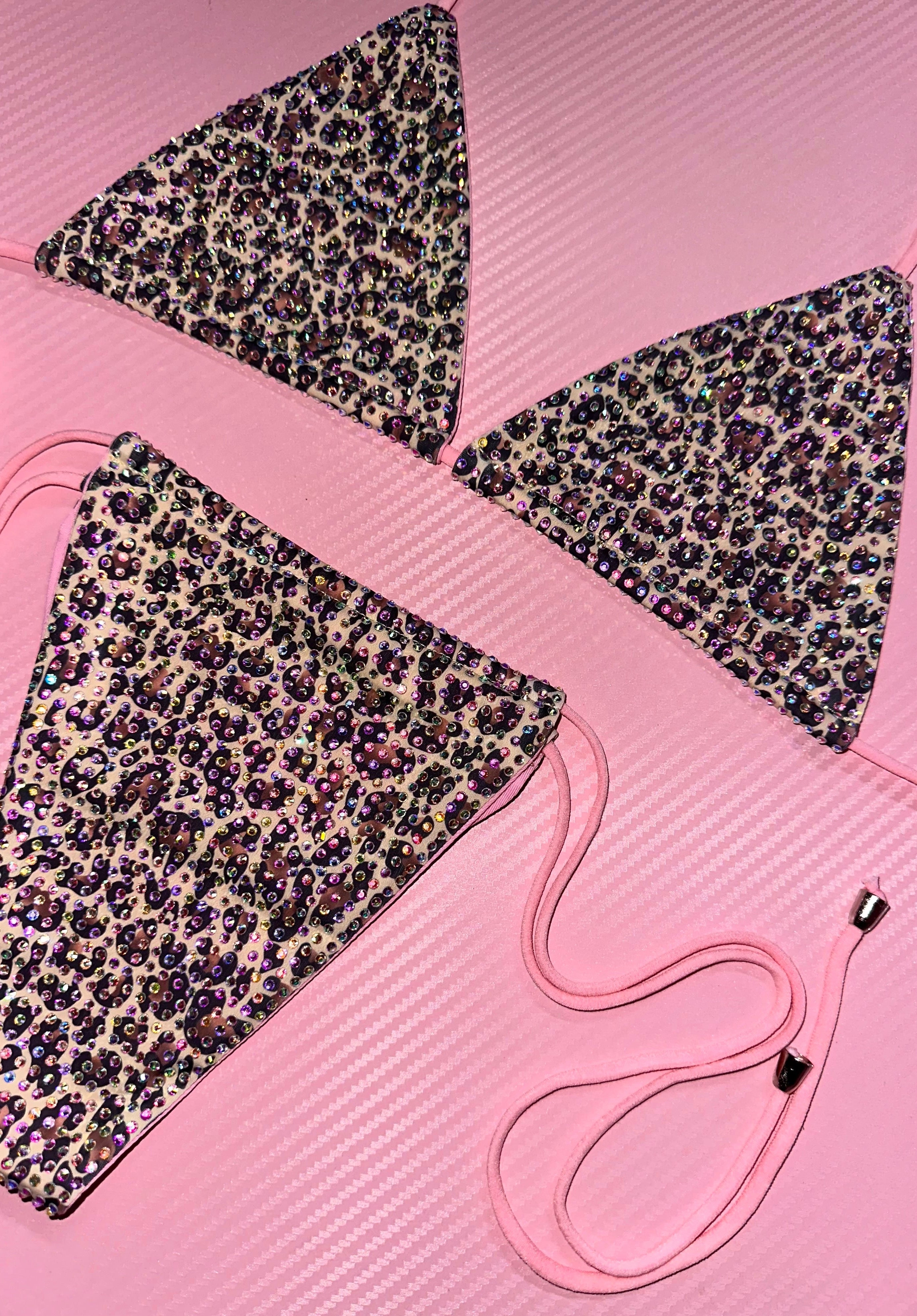 Razzle Dazzle cheetah iced out rhinestone bikini