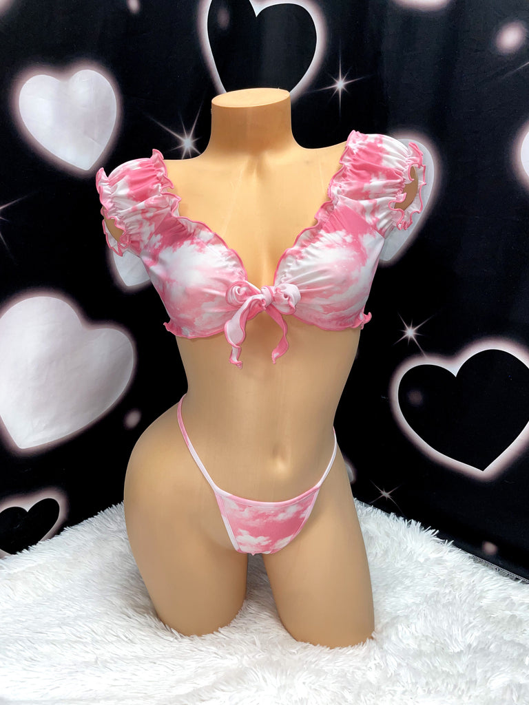 Pink clouds ruffle skirt set - Bikinis, Monokinis, skirt sets, and apparel inspired by strippers - Bubblegum The Brand