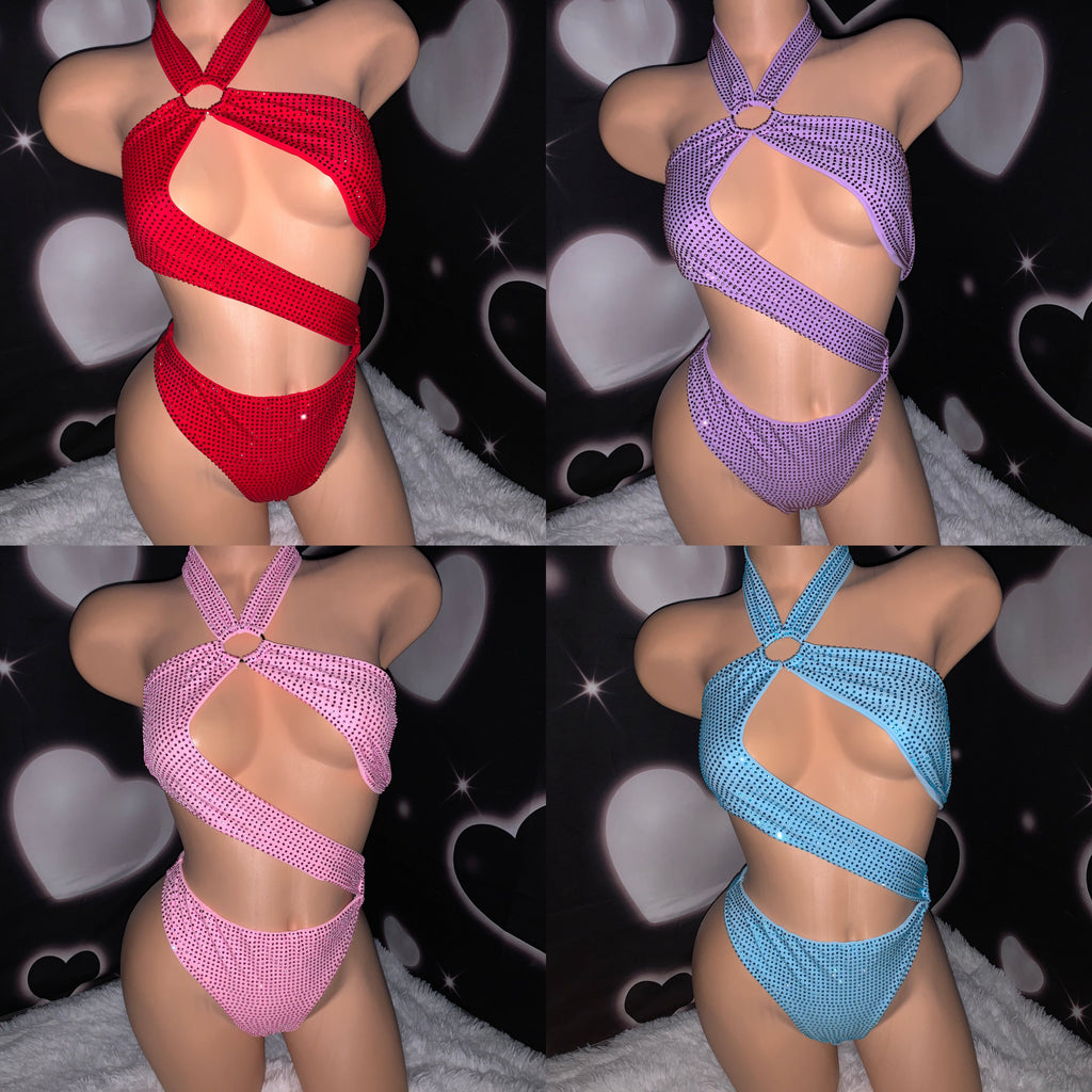 Iced Out Island Girl colors rhinestone one piece - Bikinis, Monokinis, skirt sets, and apparel inspired by strippers - Bubblegum The Brand
