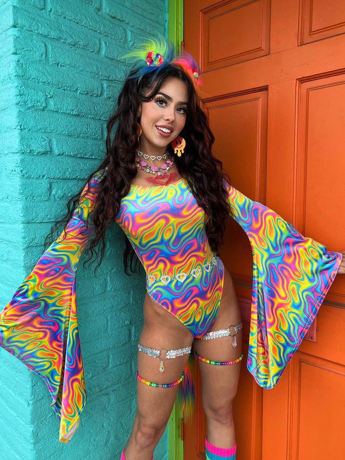 Rainbow sherbert bell sleeves one piece - Bikinis, Monokinis, skirt sets, and apparel inspired by strippers - Bubblegum The Brand
