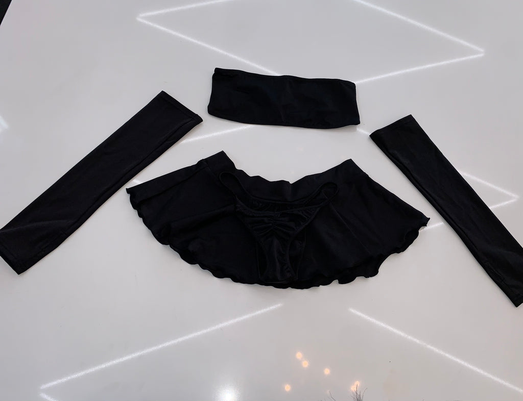 Sleeves skirt set black - Bikinis, Monokinis, skirt sets, and apparel inspired by strippers - Bubblegum The Brand