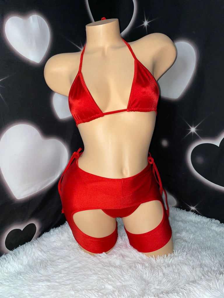 Red chaps set - Bikinis, Monokinis, skirt sets, and apparel inspired by strippers - Bubblegum The Brand