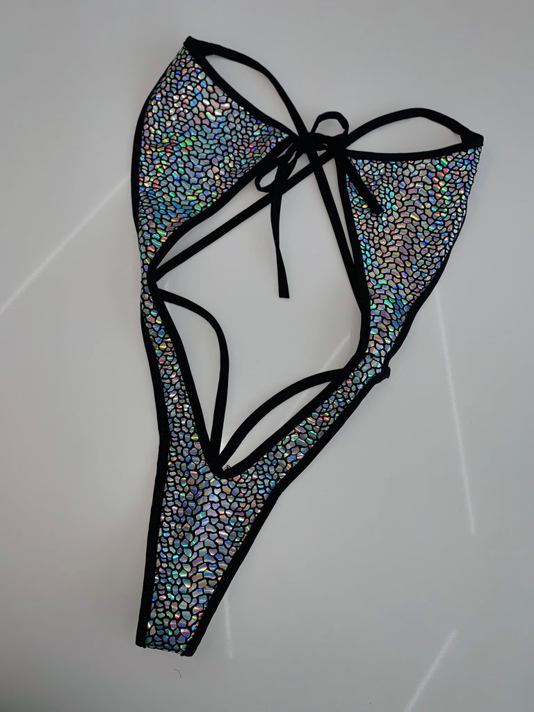Holographic shattered black one piece - Bikinis, Monokinis, skirt sets, and apparel inspired by strippers - Bubblegum The Brand