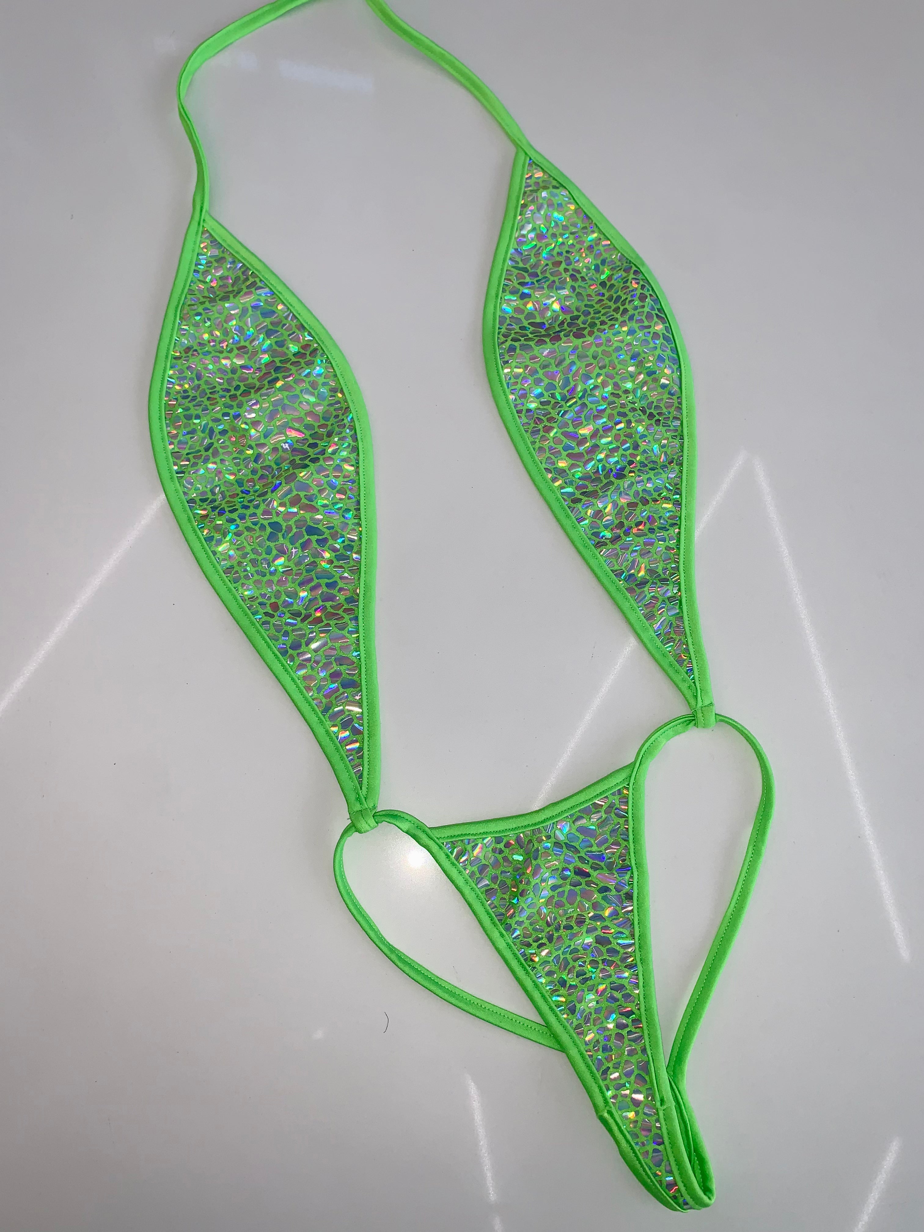 Holographic shattered lime slingshot - Bikinis, Monokinis, skirt sets, and apparel inspired by strippers - Bubblegum The Brand