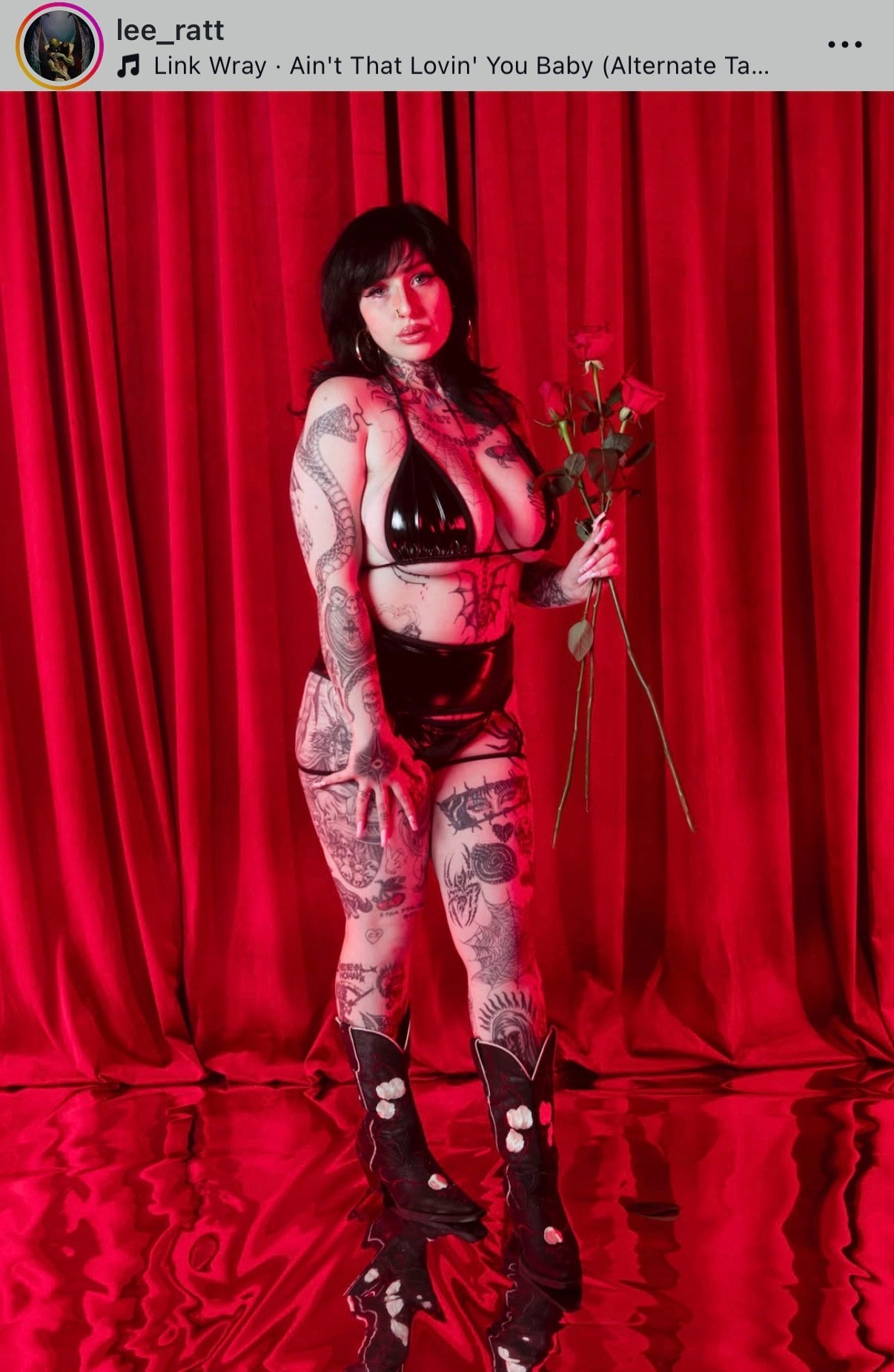 Black latex garterbelt bikini set