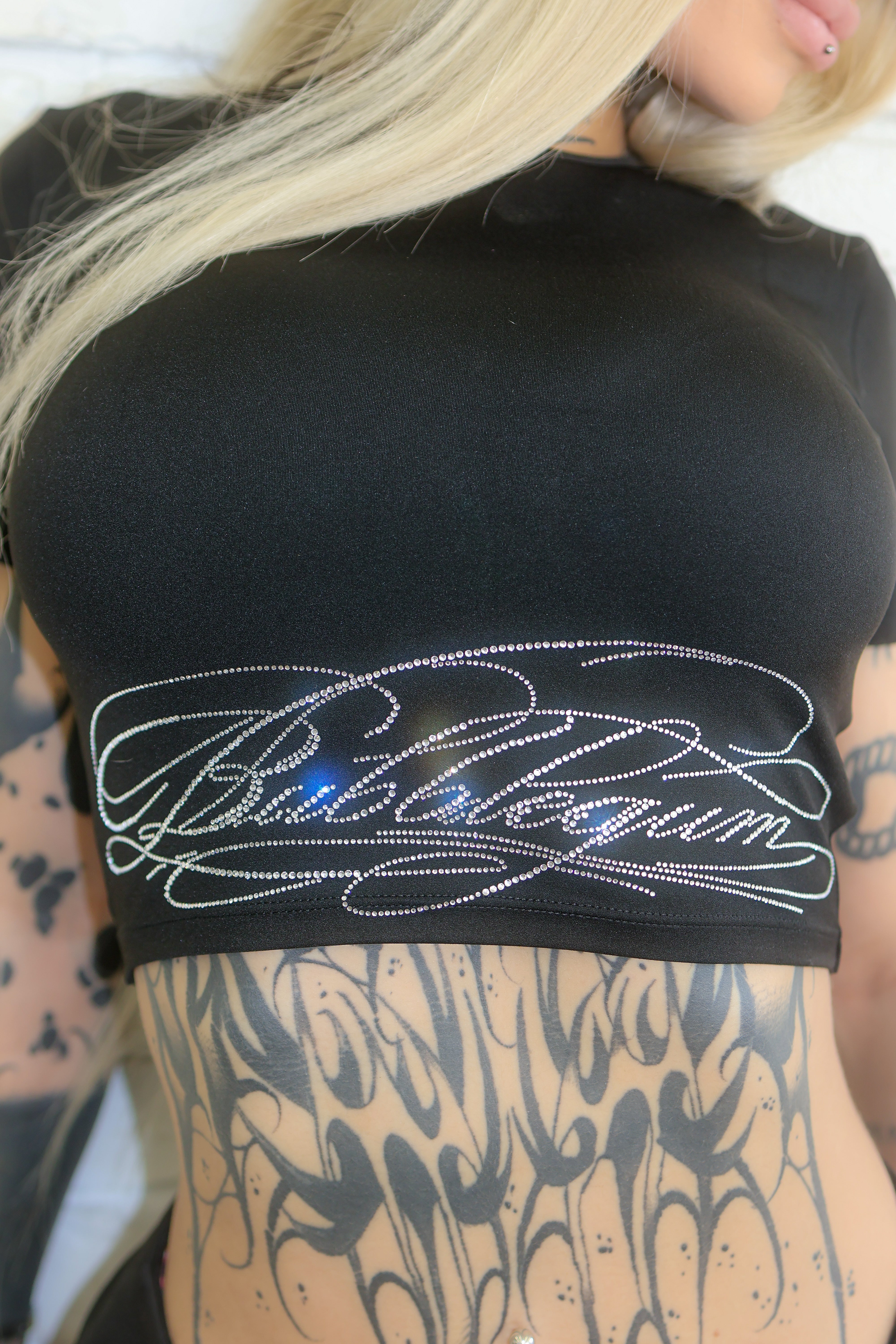 Cyber sigilism wings rhinestone crop top