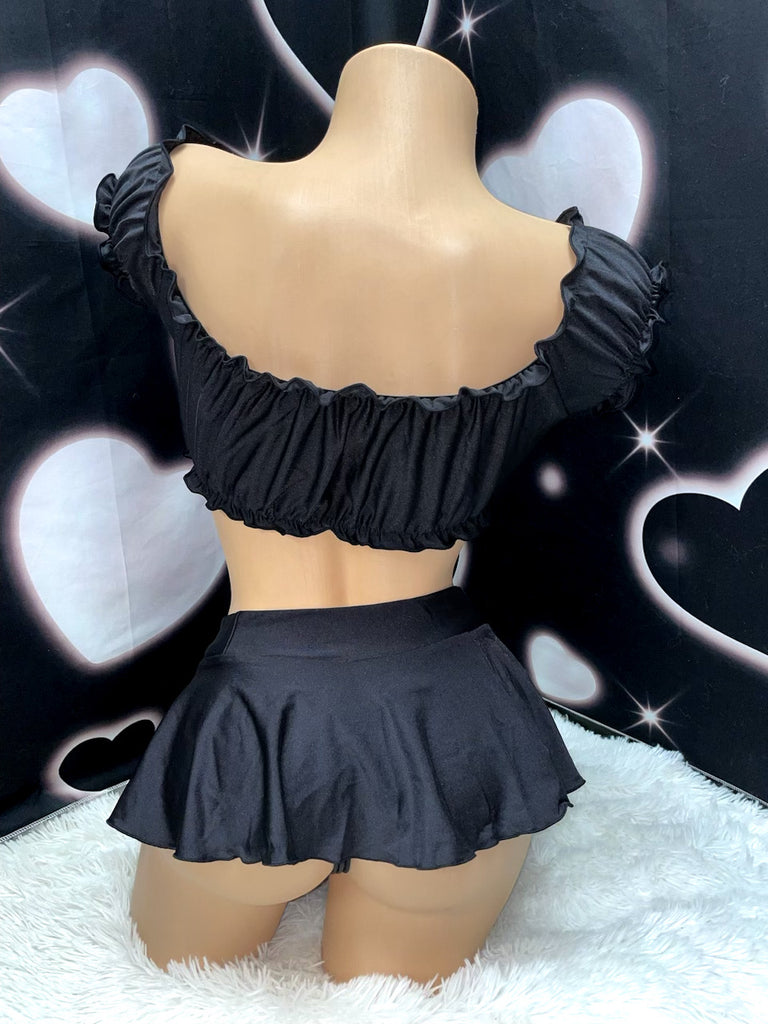 Black ruffle skirt set