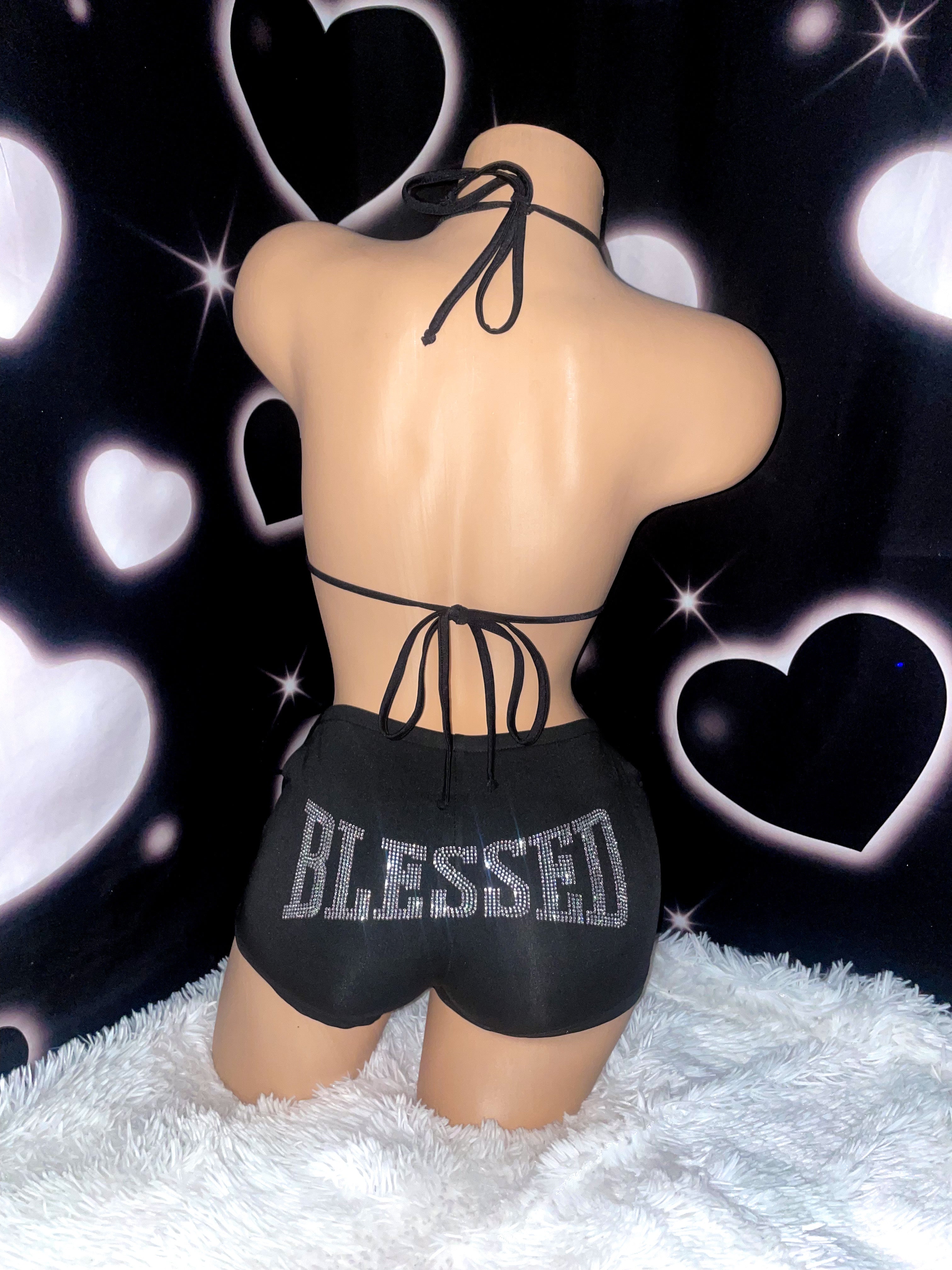 Blessed rhinestoned booty shorts