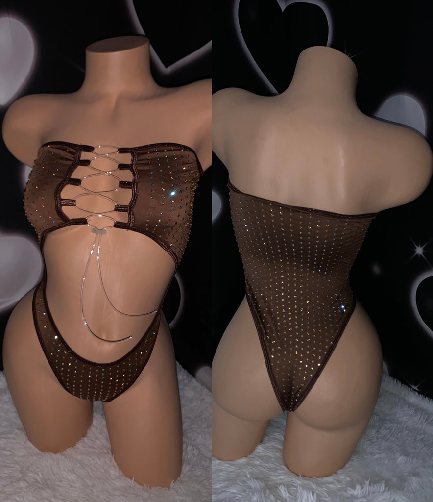 Iced out rhinestone midnight illusion toffee one piece