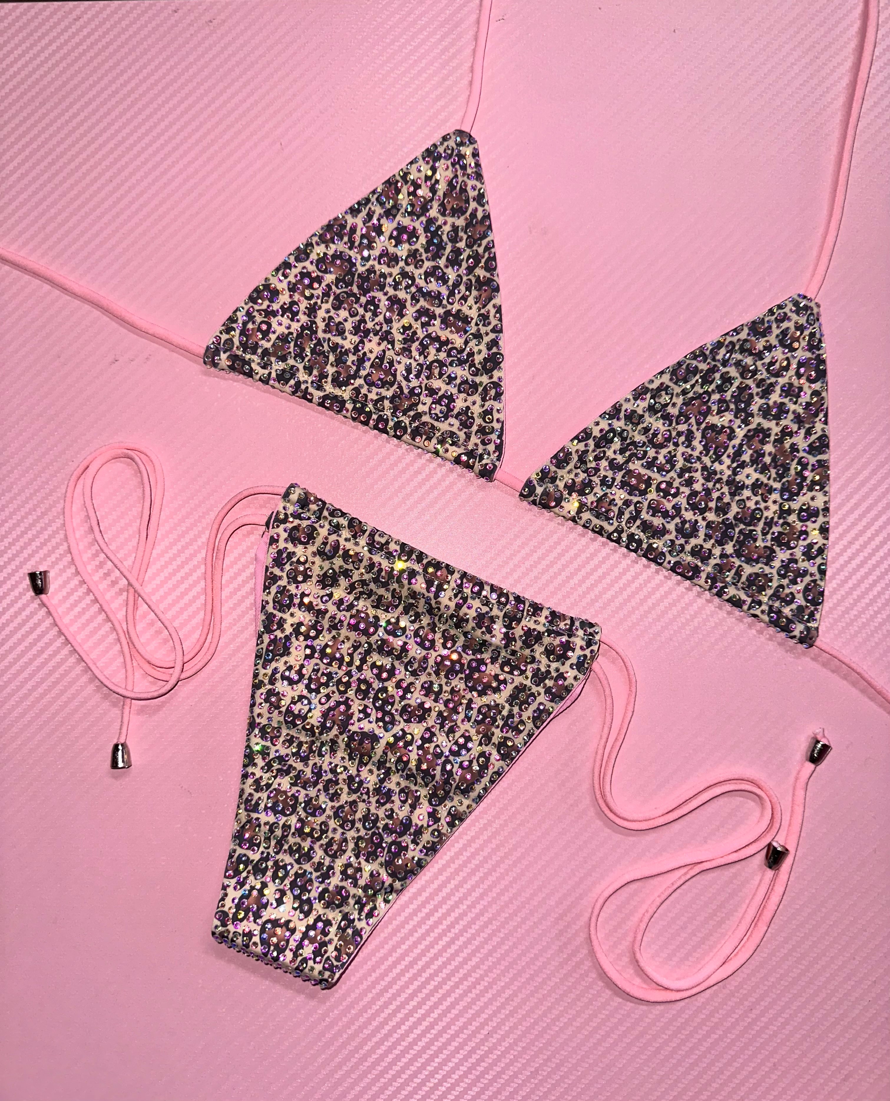 Razzle Dazzle cheetah iced out rhinestone bikini