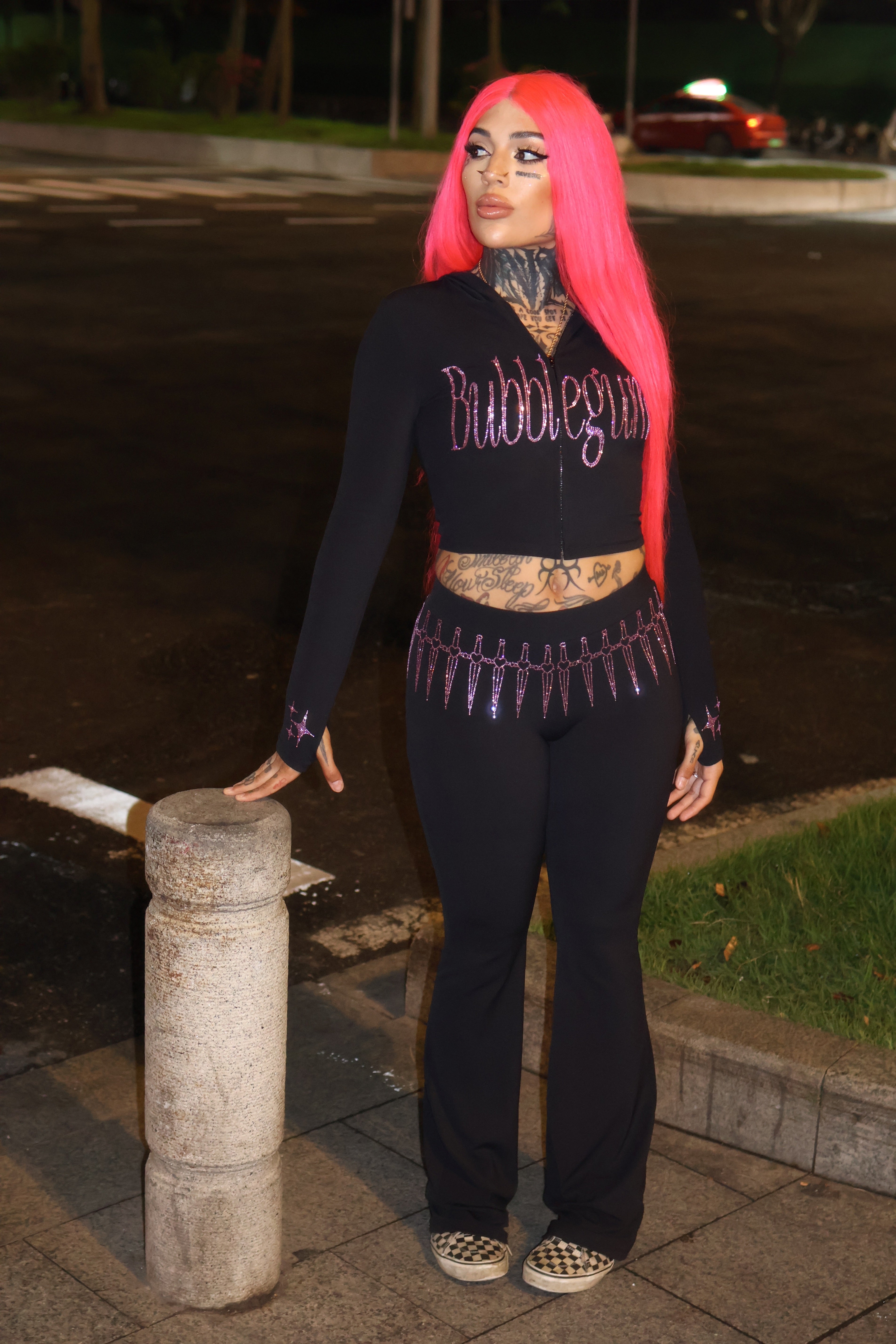 Celestial Threat rhinestone tracksuit pants crop hoodie