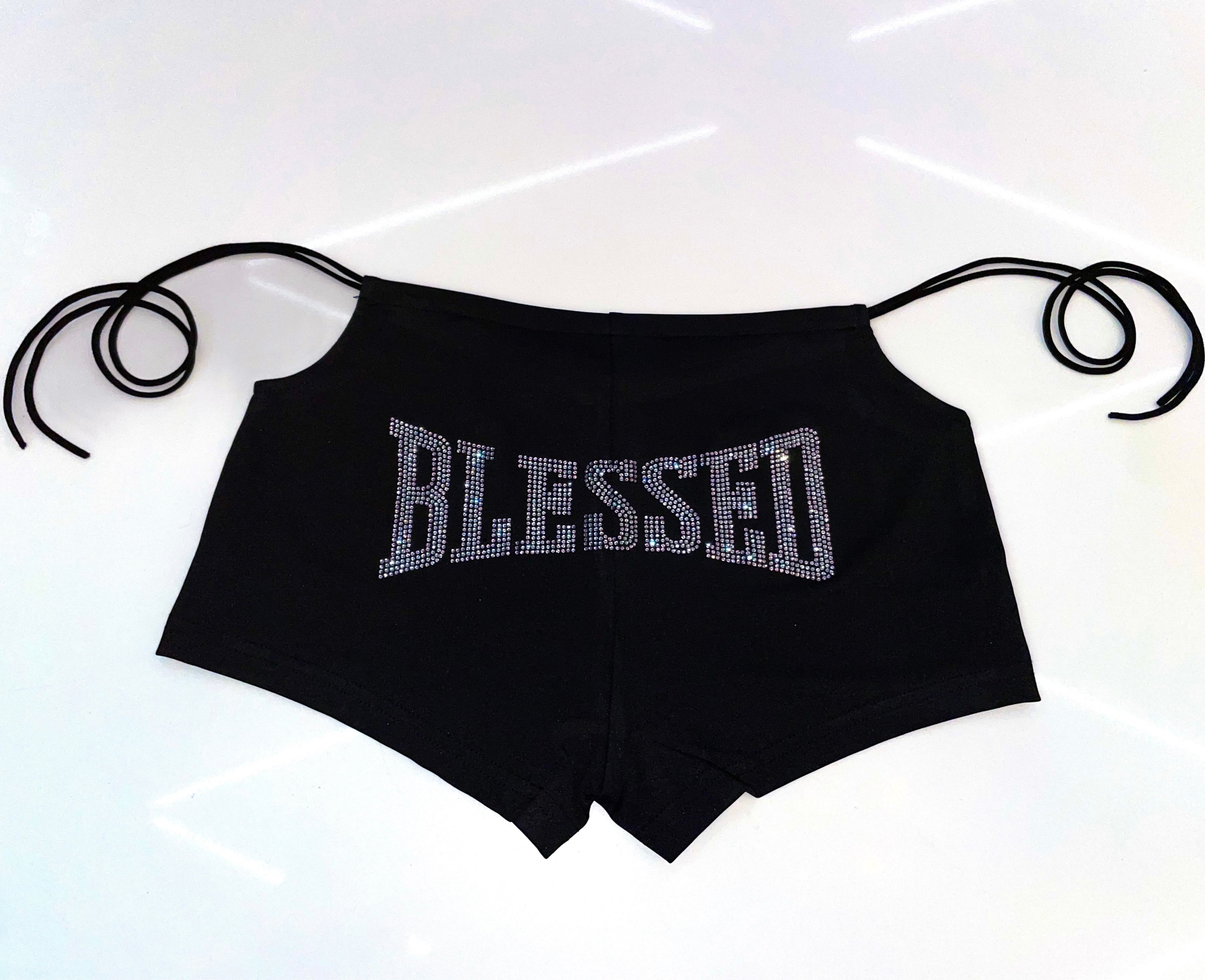 Blessed rhinestoned booty shorts