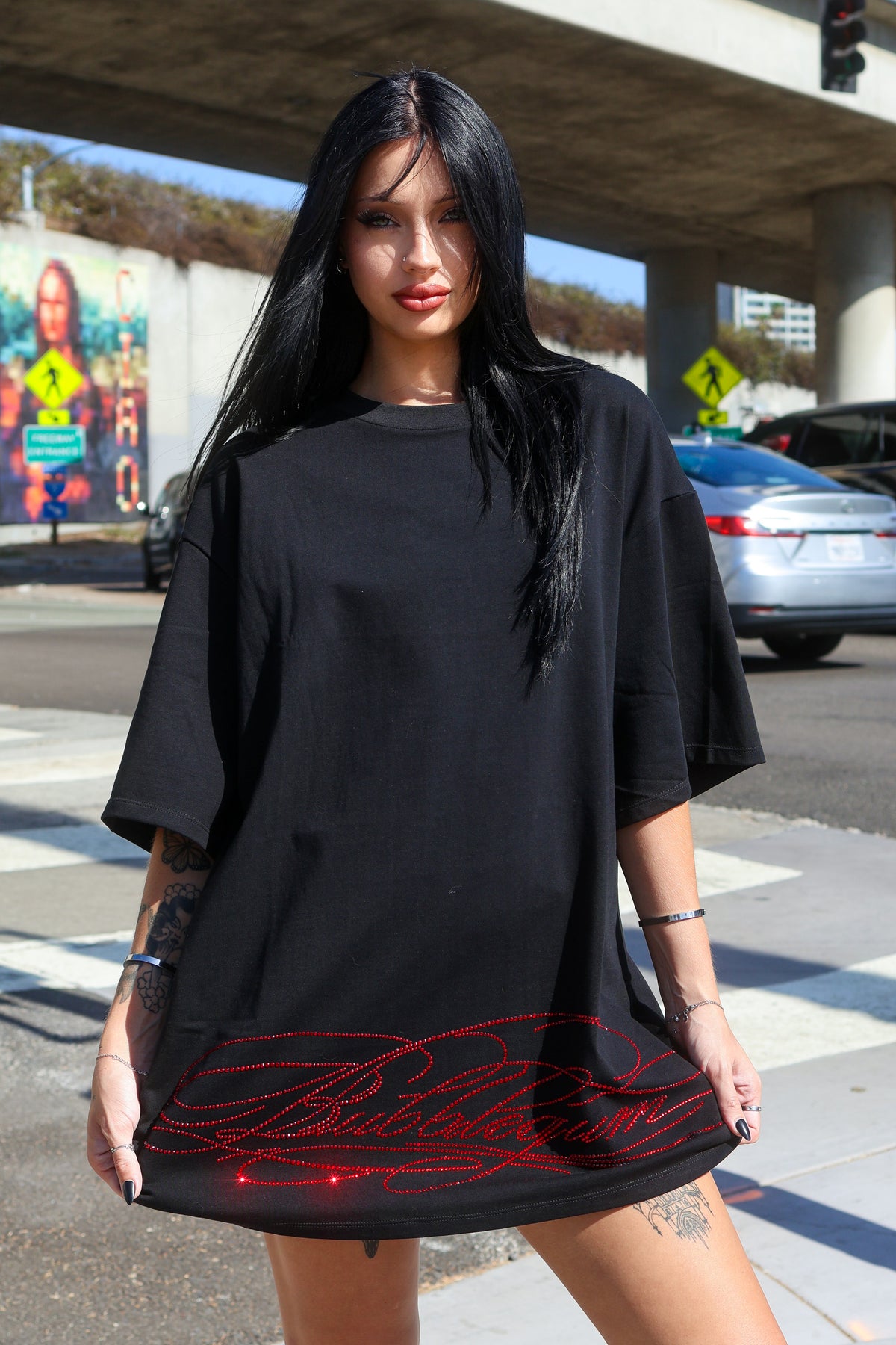 Boyfriend tall tee rhinestone cyber sigilism wings
