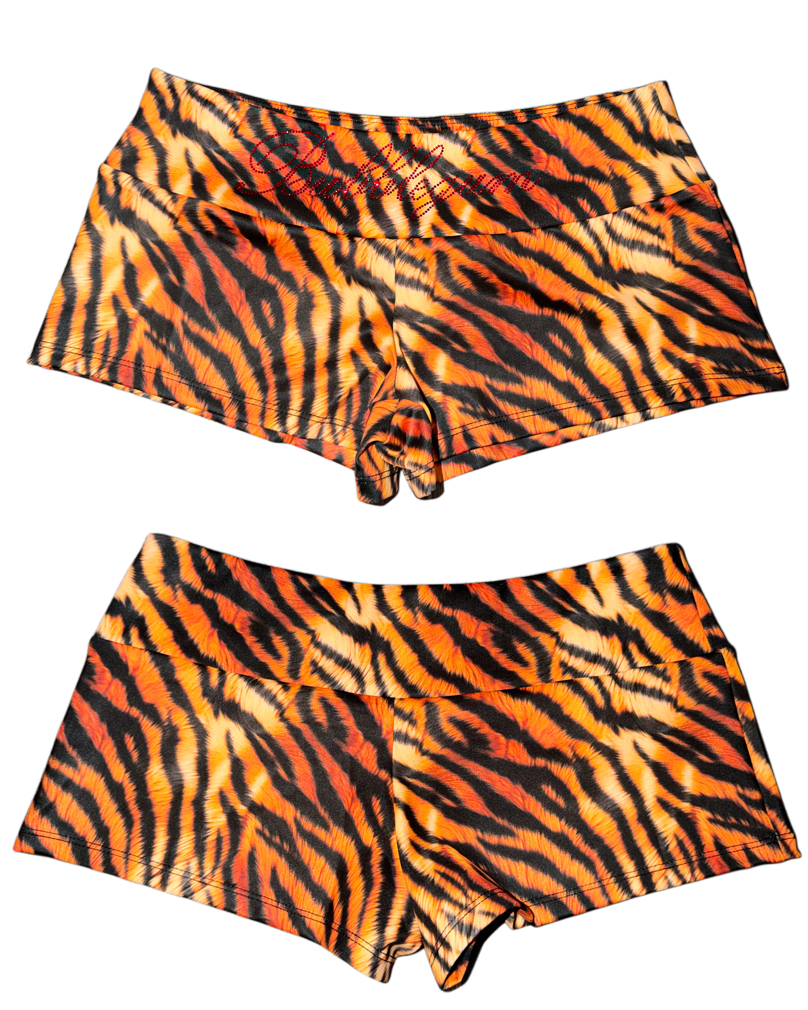 Tiger print rhinestone micro shorts