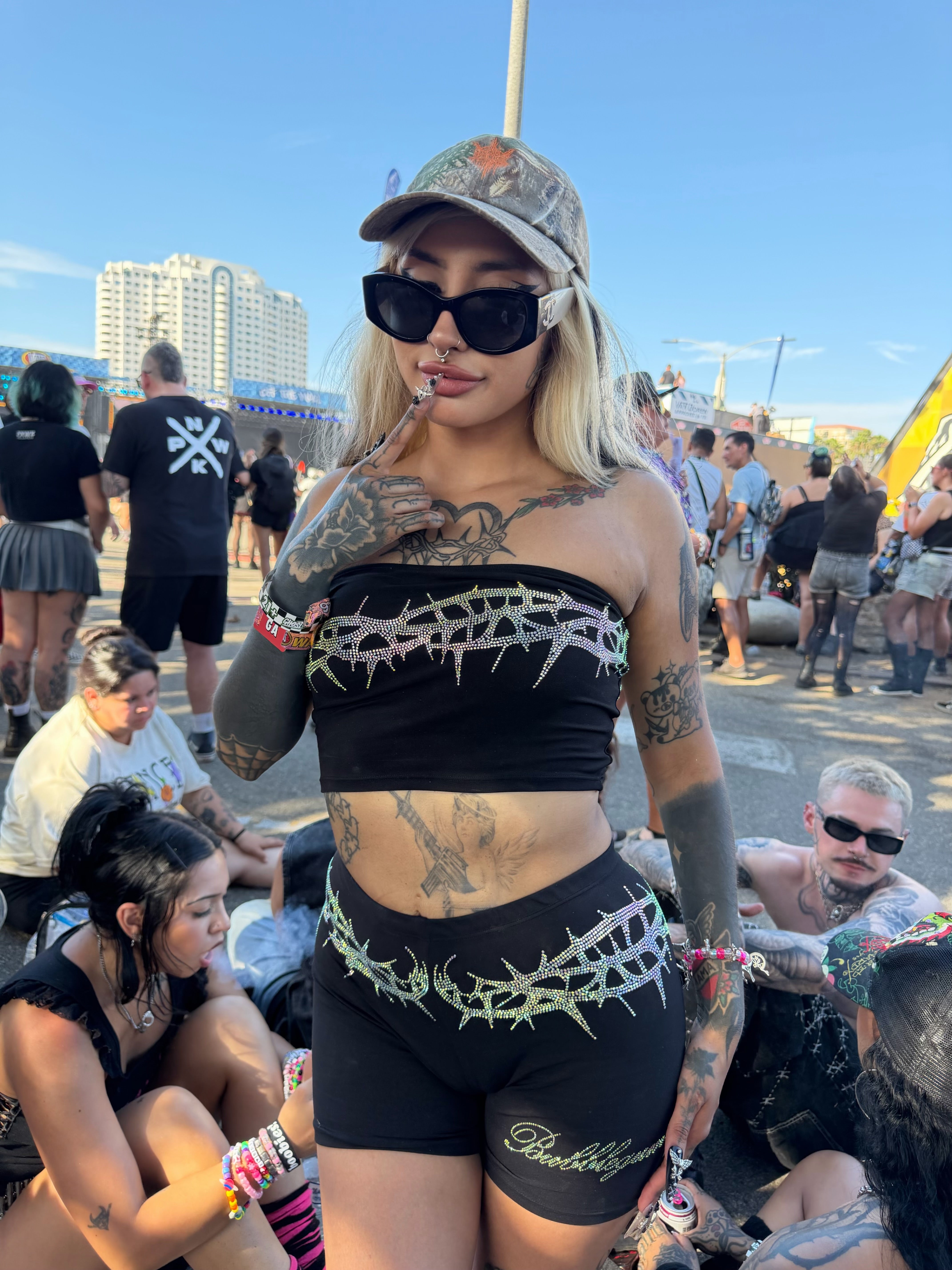 Crown of thorns rhinestone tube top