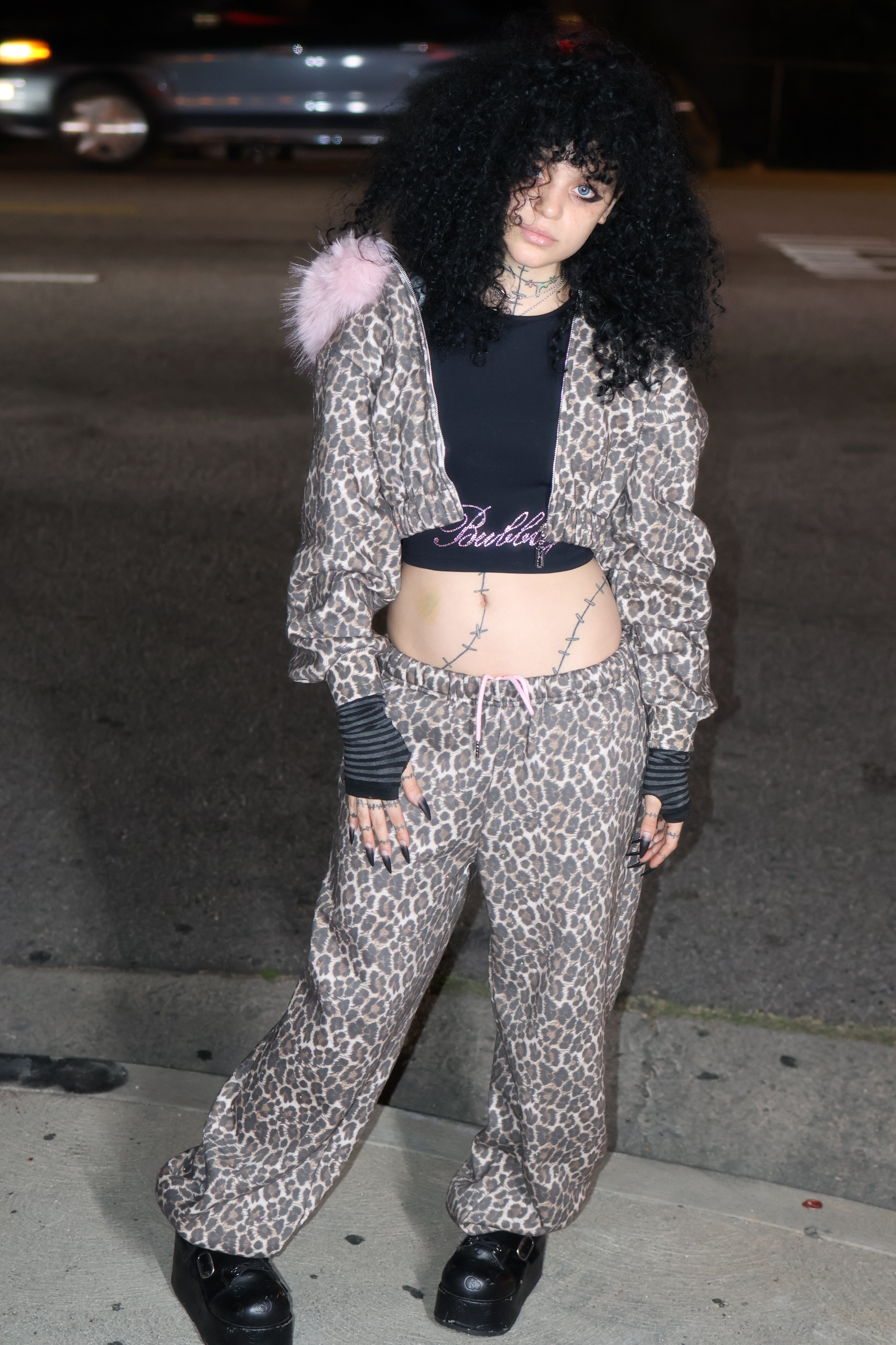 Leopard princess rhinestone sweatpants