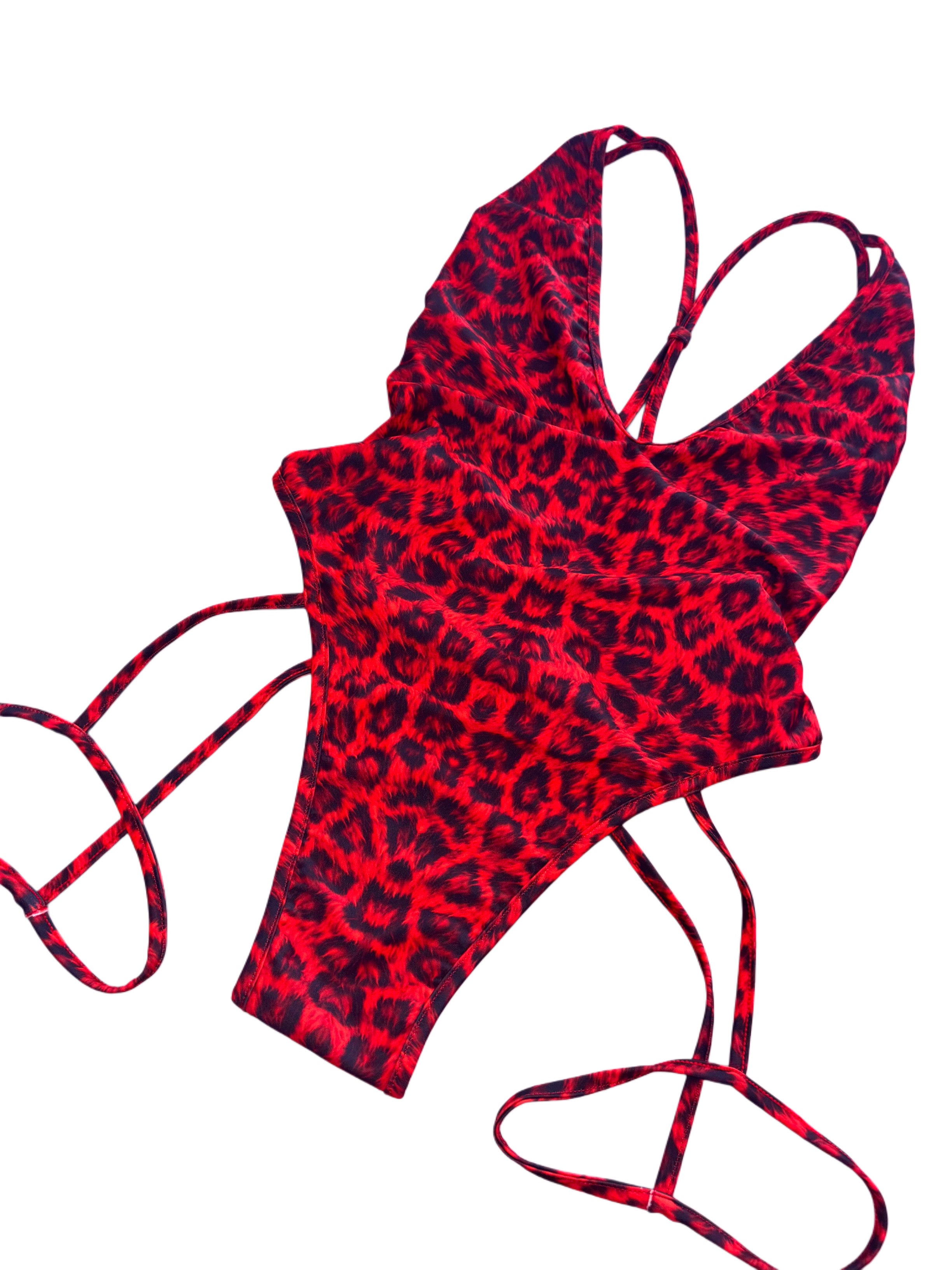 Red leopard garter one piece