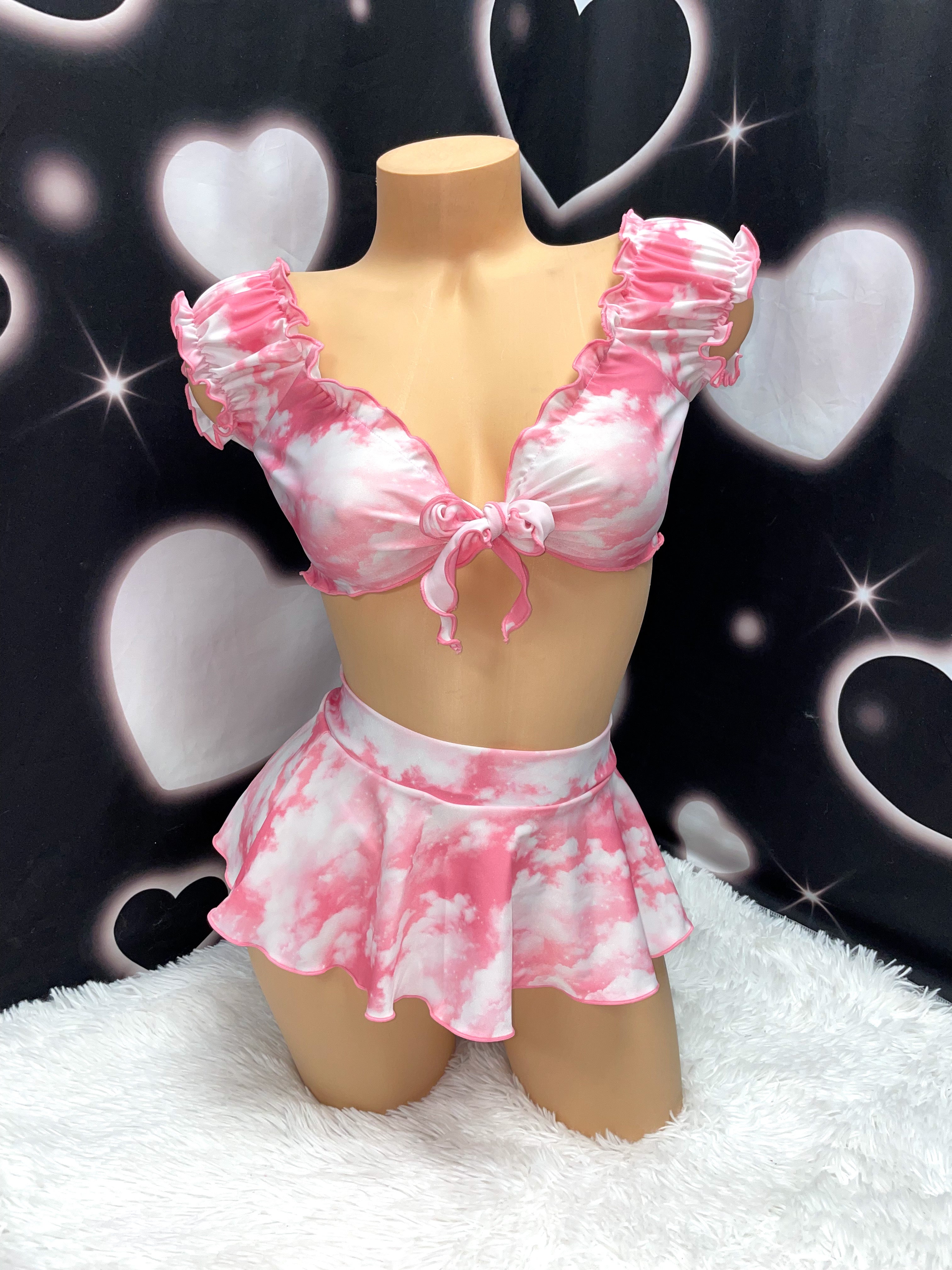 Pink clouds ruffle skirt set - Bikinis, Monokinis, skirt sets, and apparel inspired by strippers - Bubblegum The Brand