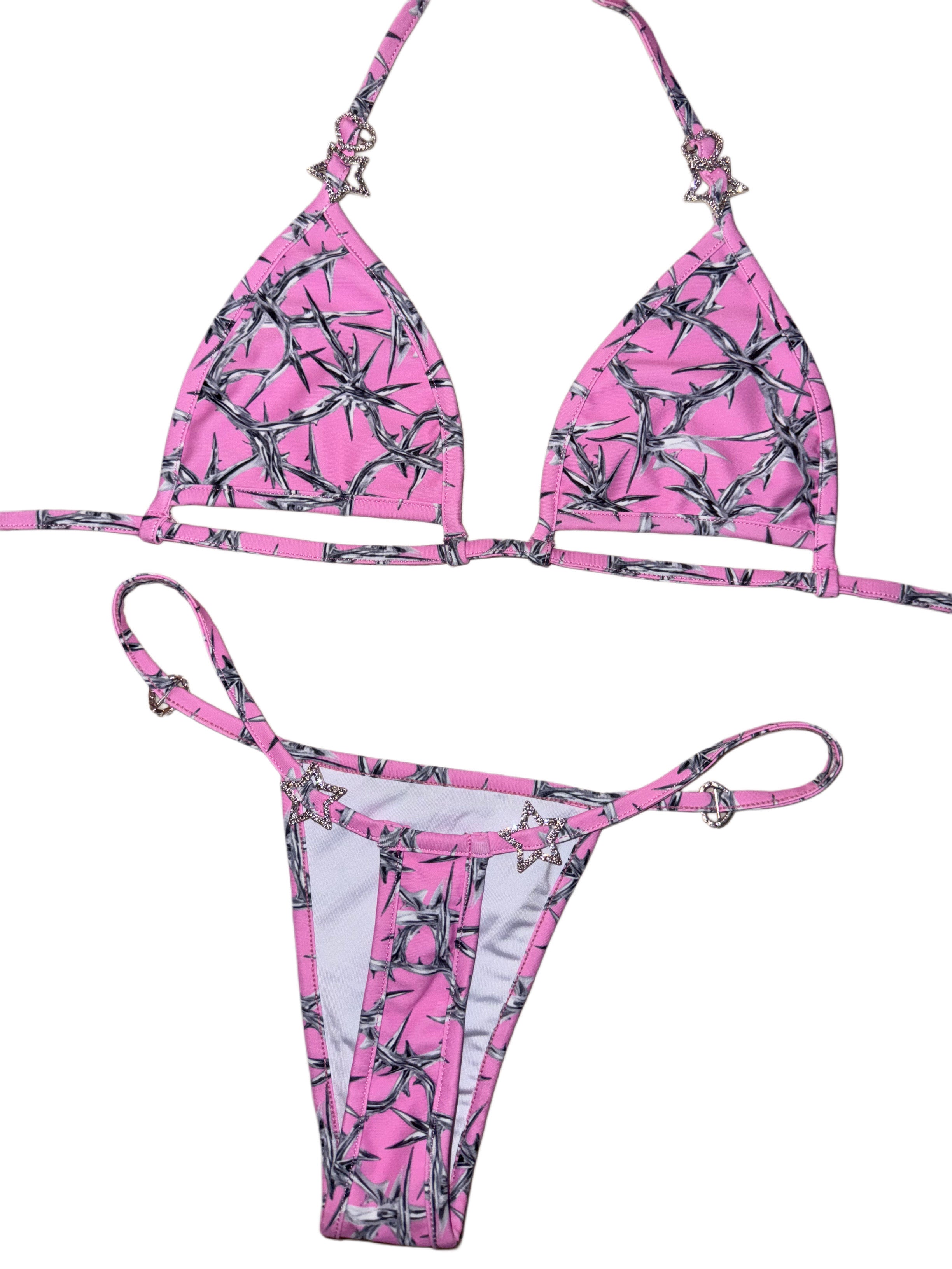 Electric fence rhinestone charm bikini