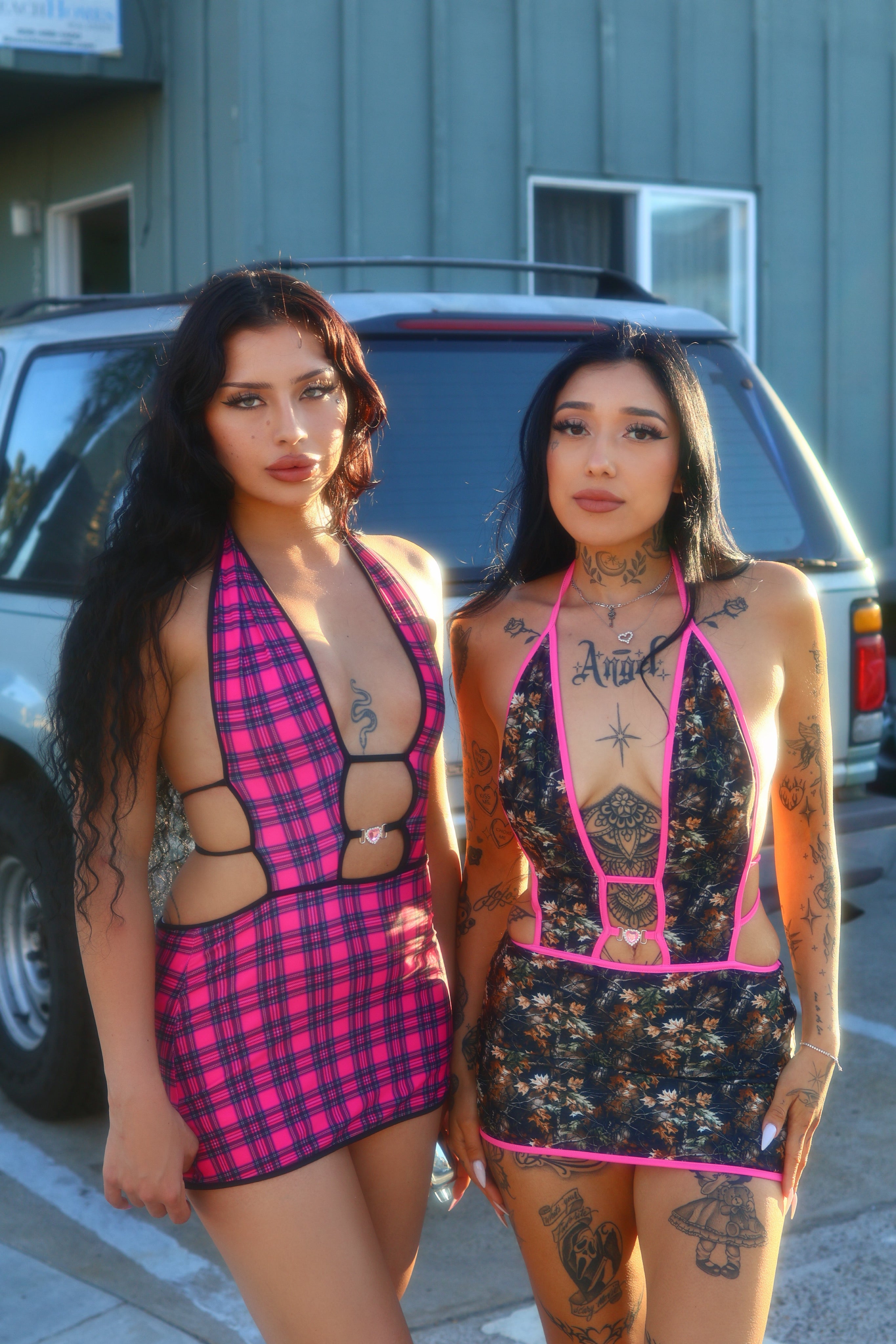 Pink plaid minidress