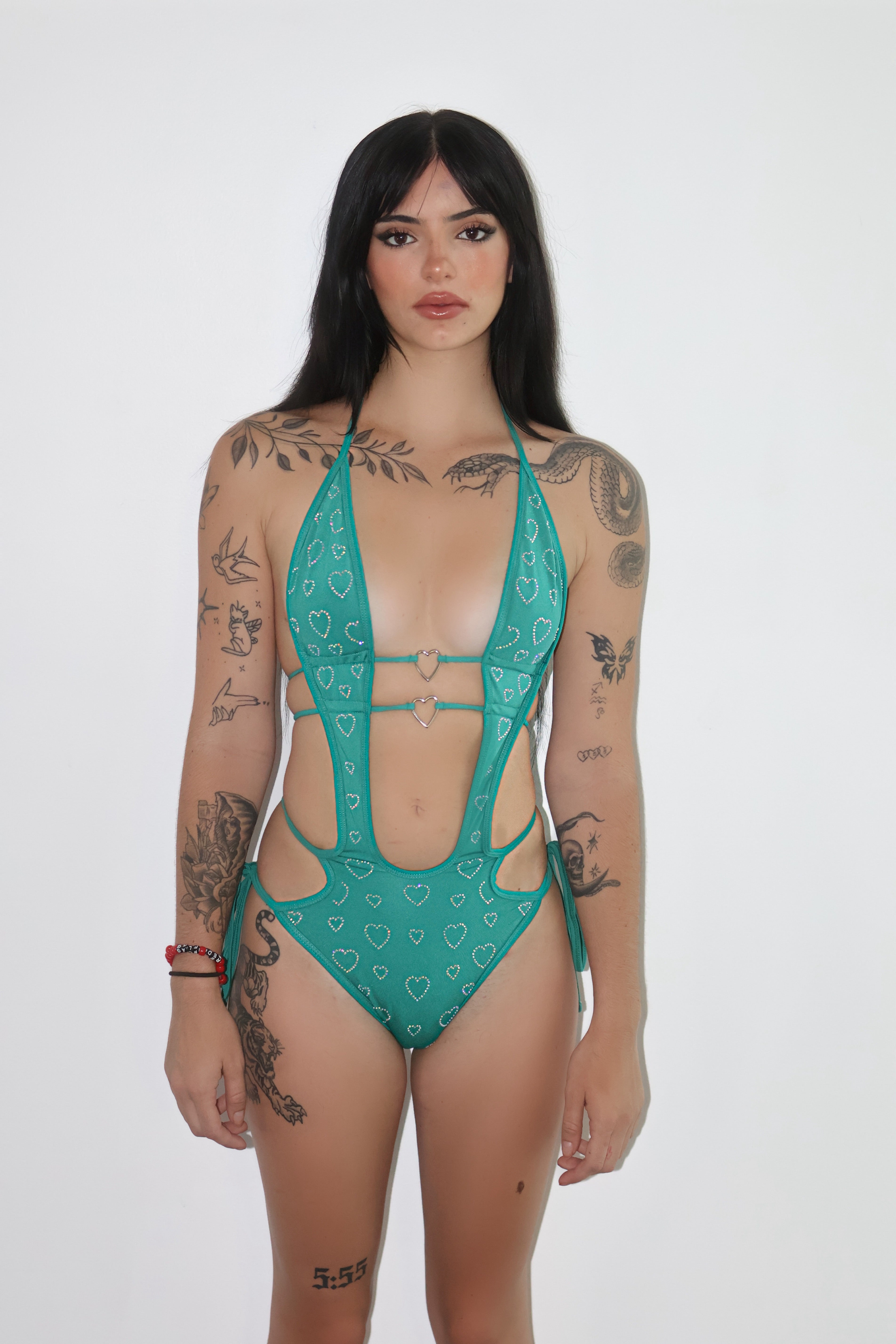 Heart eater rhinestone one piece colors