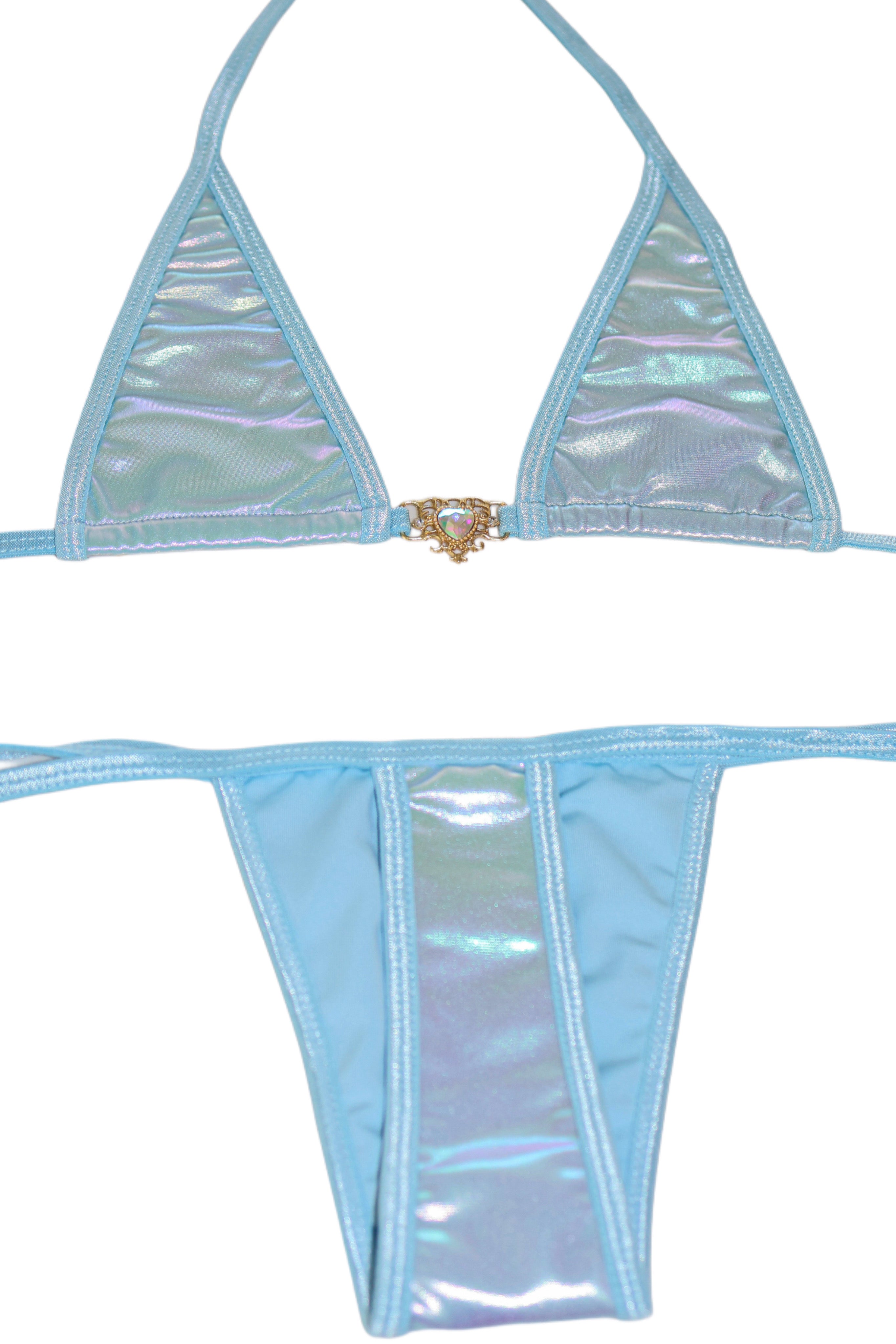 Baby blue hologram hearts bikini