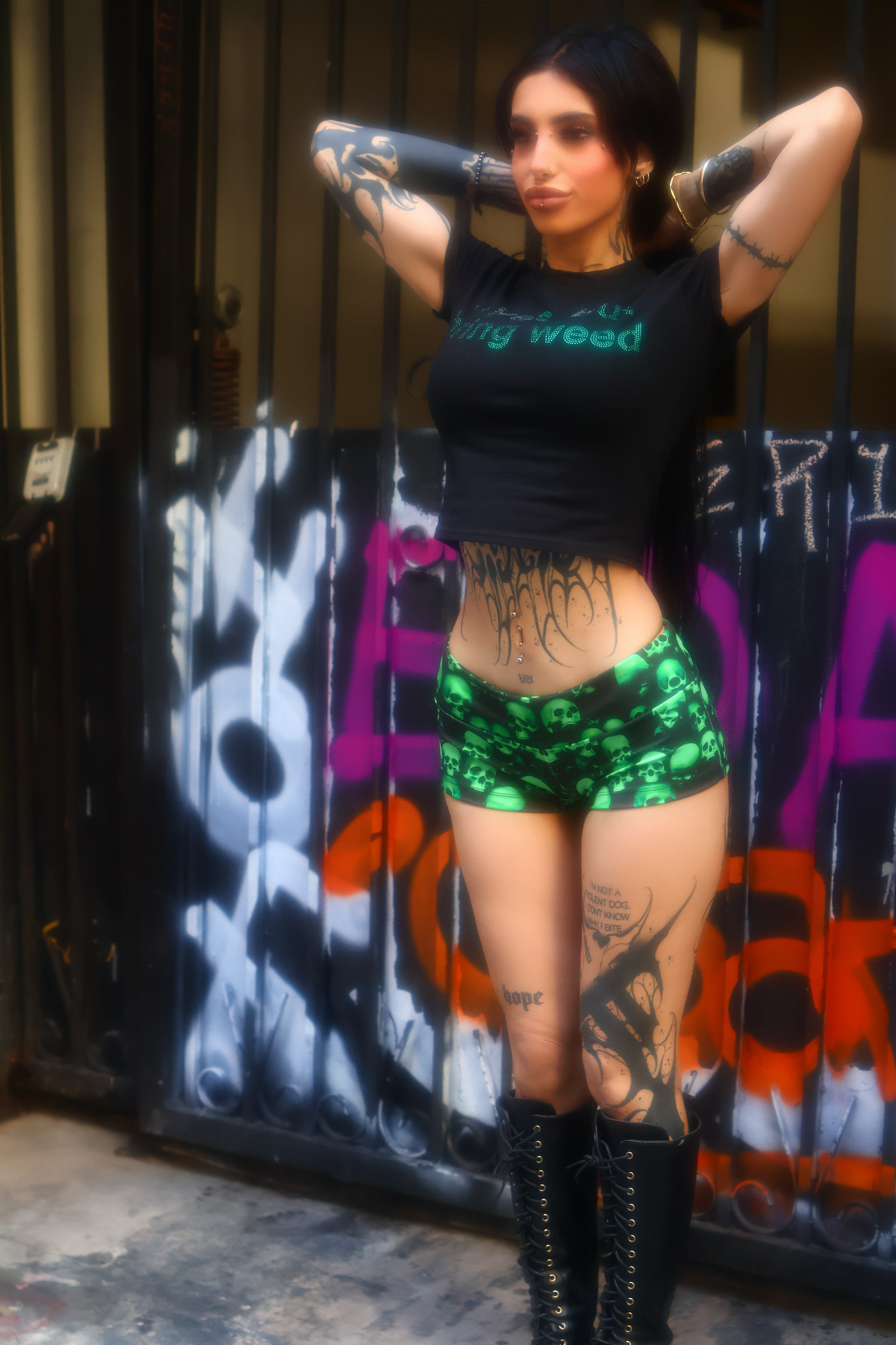 Slime pink skulls micro shorts hotpants streetwear