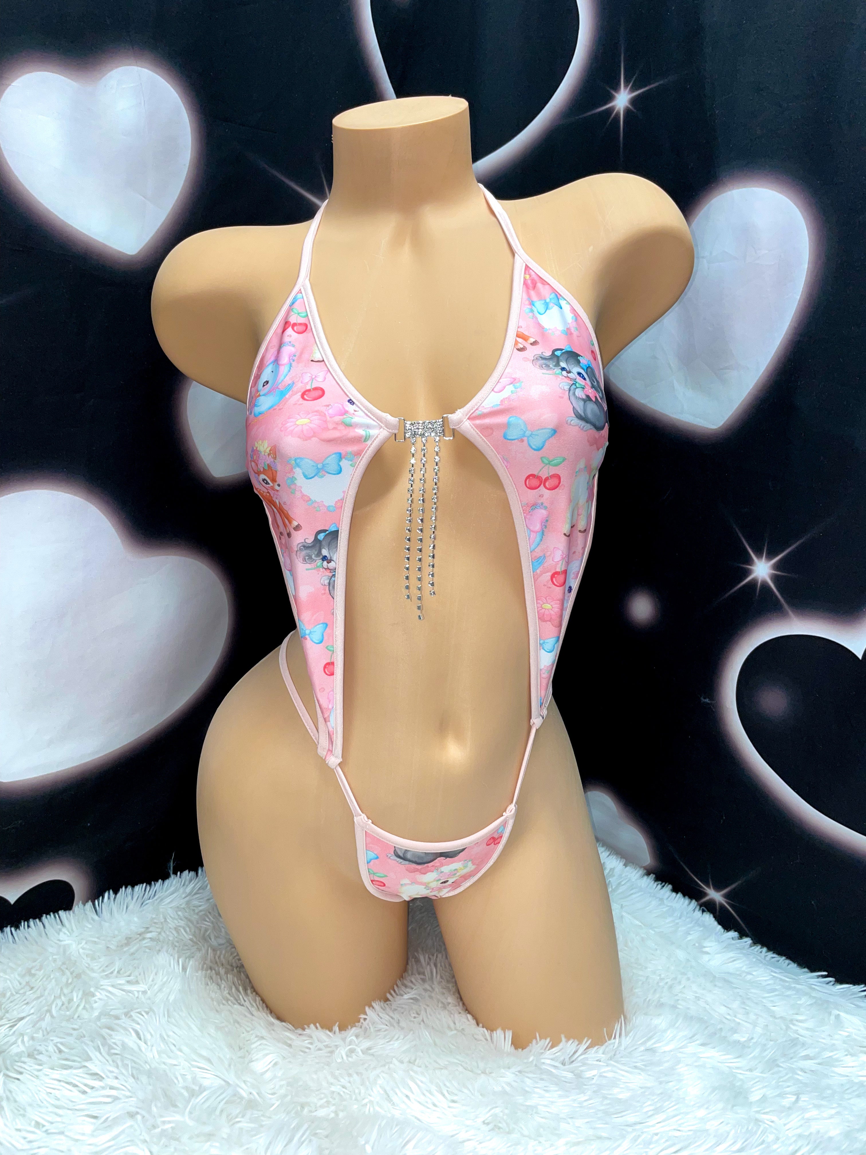 Lil bow peep diamond sparkle one piece - Bikinis, Monokinis, skirt sets, and apparel inspired by strippers - Bubblegum The Brand