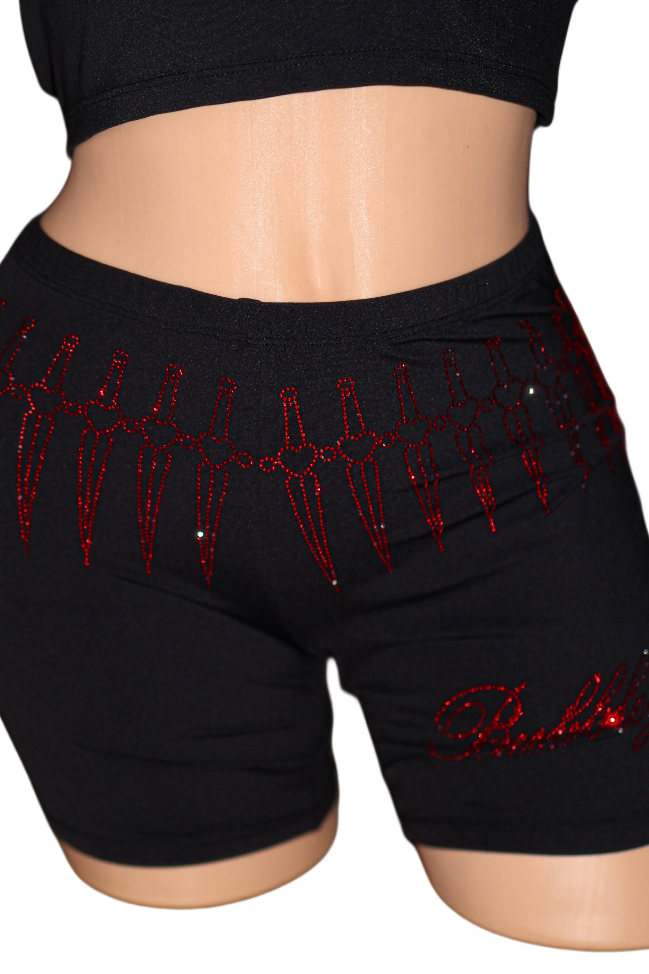 Fatal love dagger rhinestone biker shorts streetwear