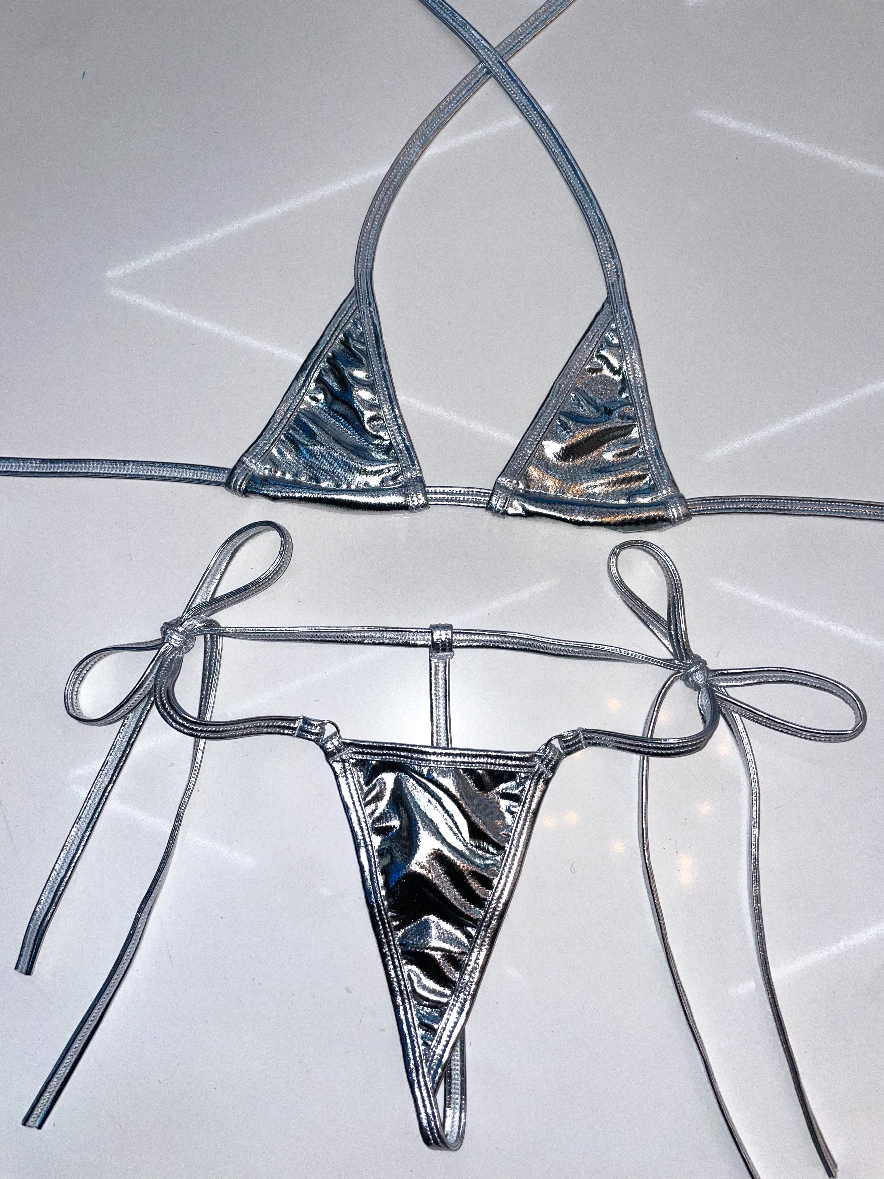 Silver chrome side tie microkini xx