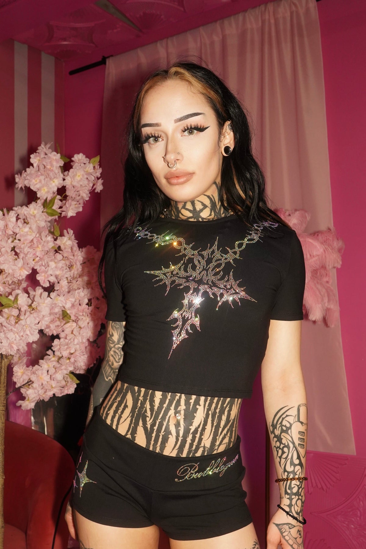 Barbed wire cross rhinestone crop top — additional product photo 5 of 12