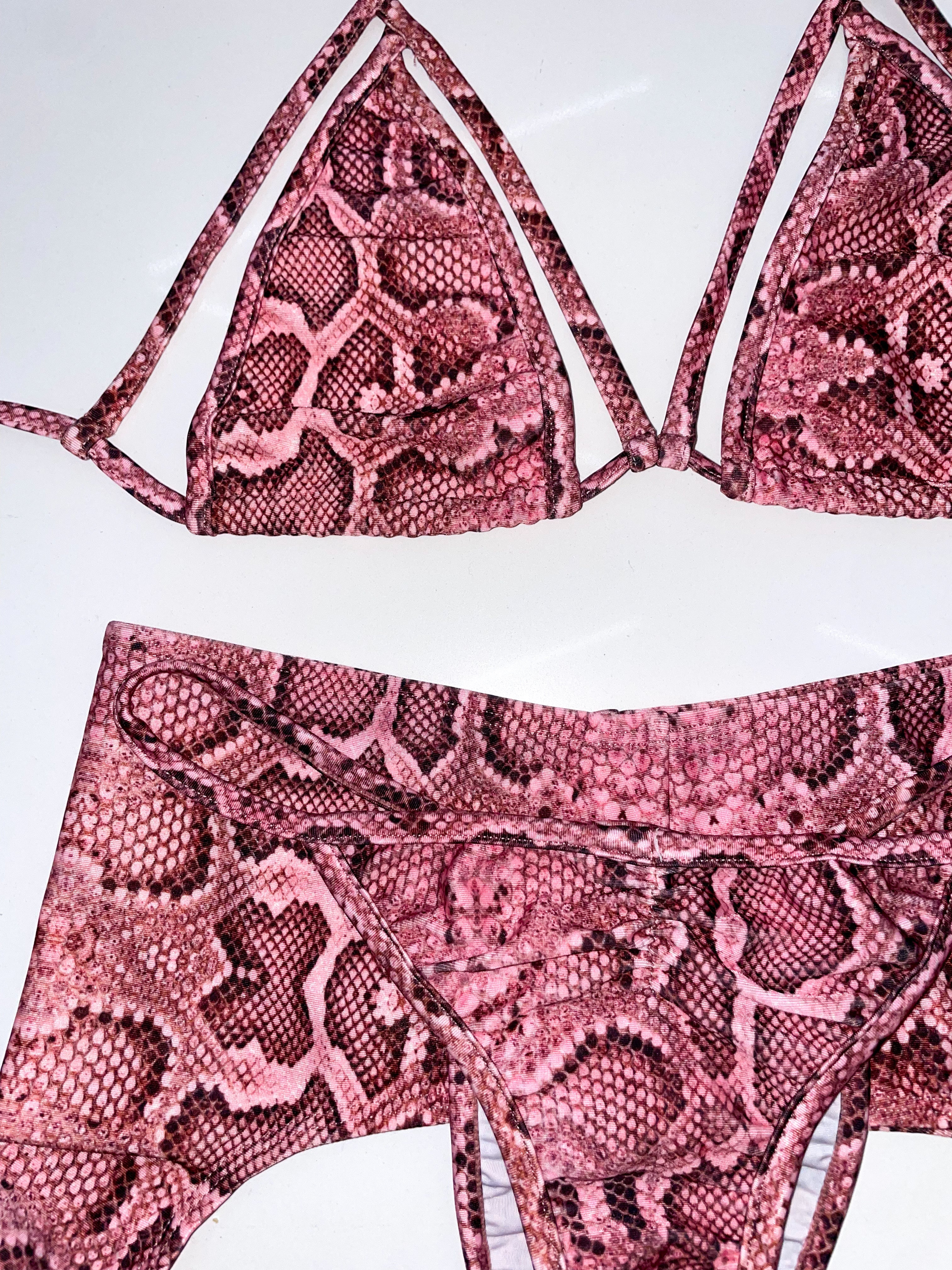 Pink snakeskin chaps bikini set