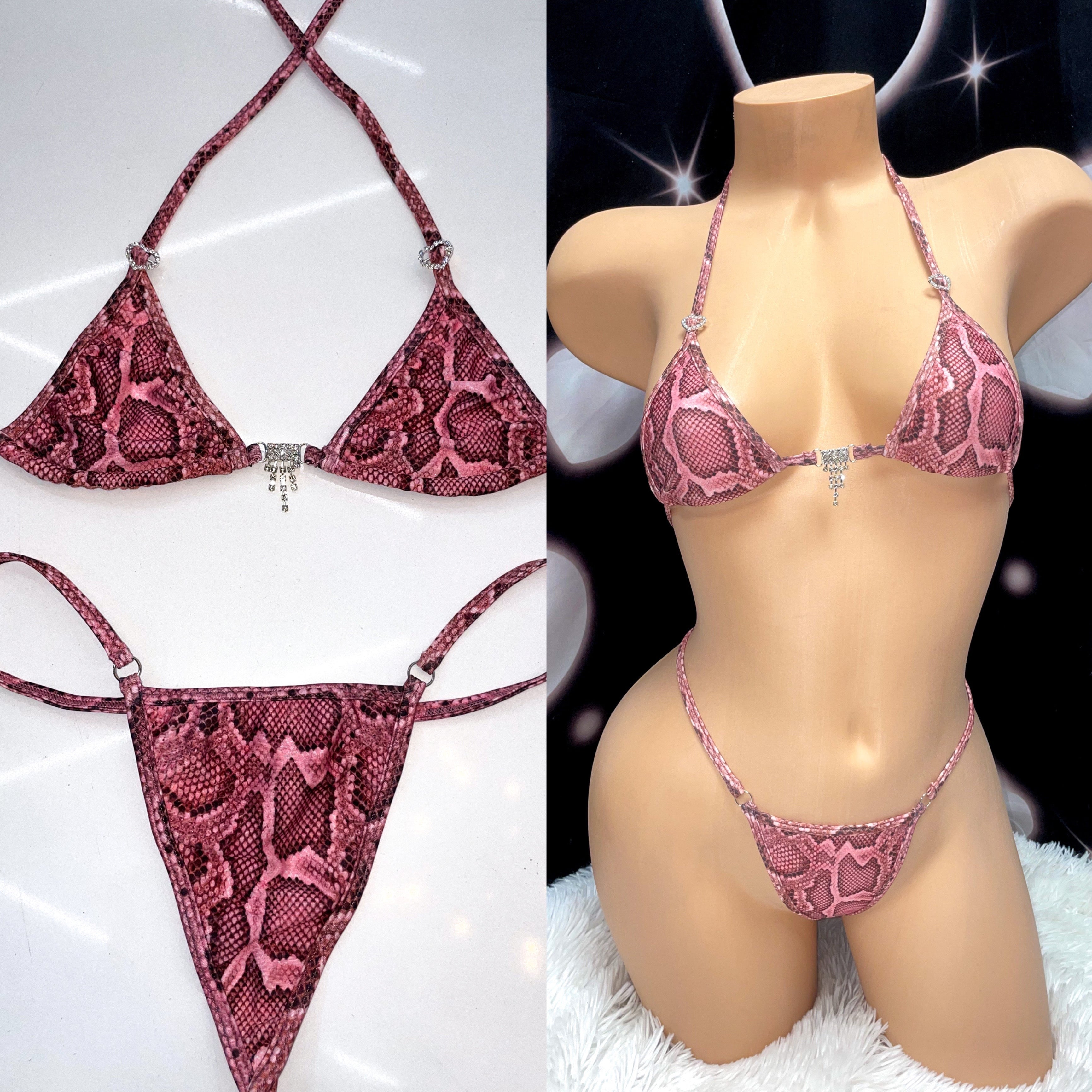 Pink snakeskin sparkle microkini