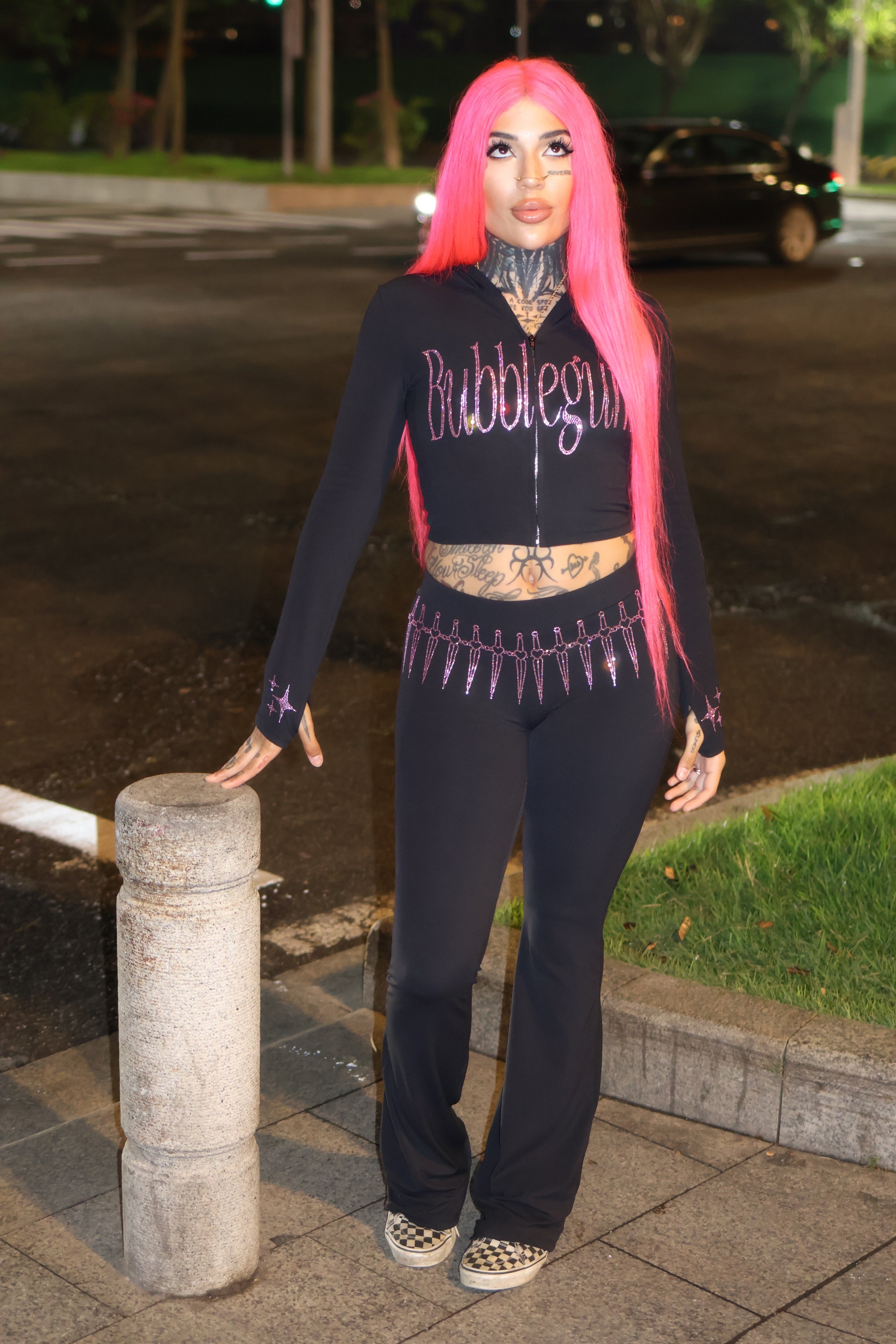 Celestial Threat rhinestone tracksuit pants crop hoodie