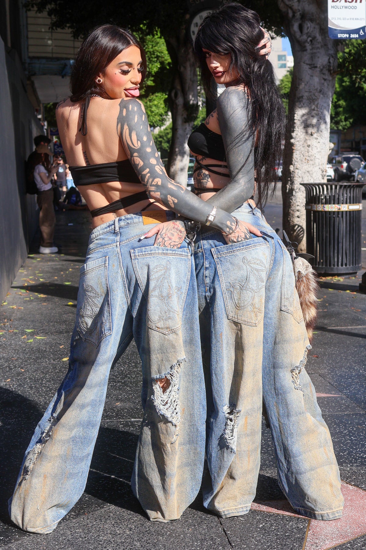 Cherry bottom jeans baggy distressed denim