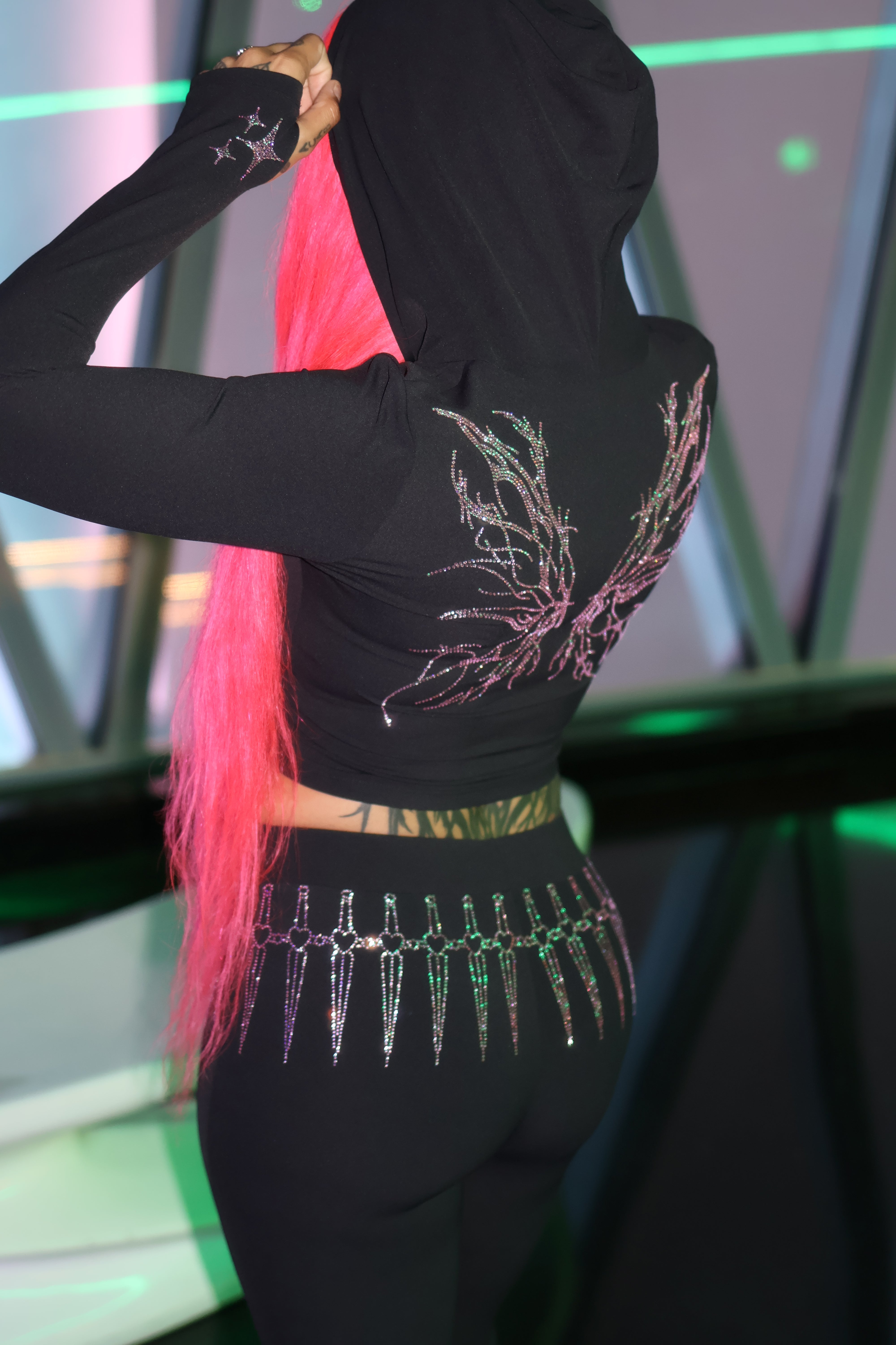 Celestial Threat rhinestone tracksuit pants crop hoodie
