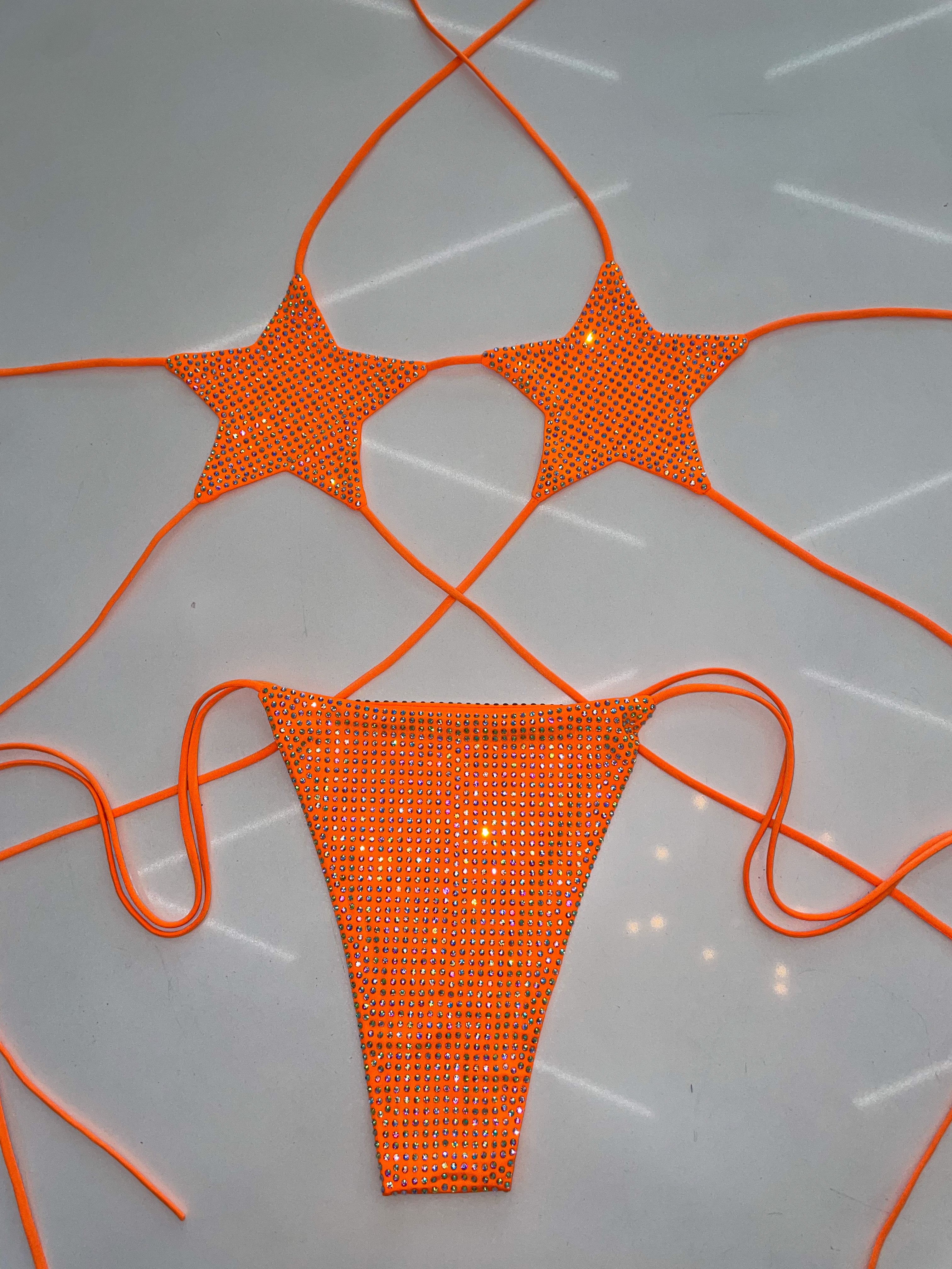 Iced out orange rhinestone star bikini