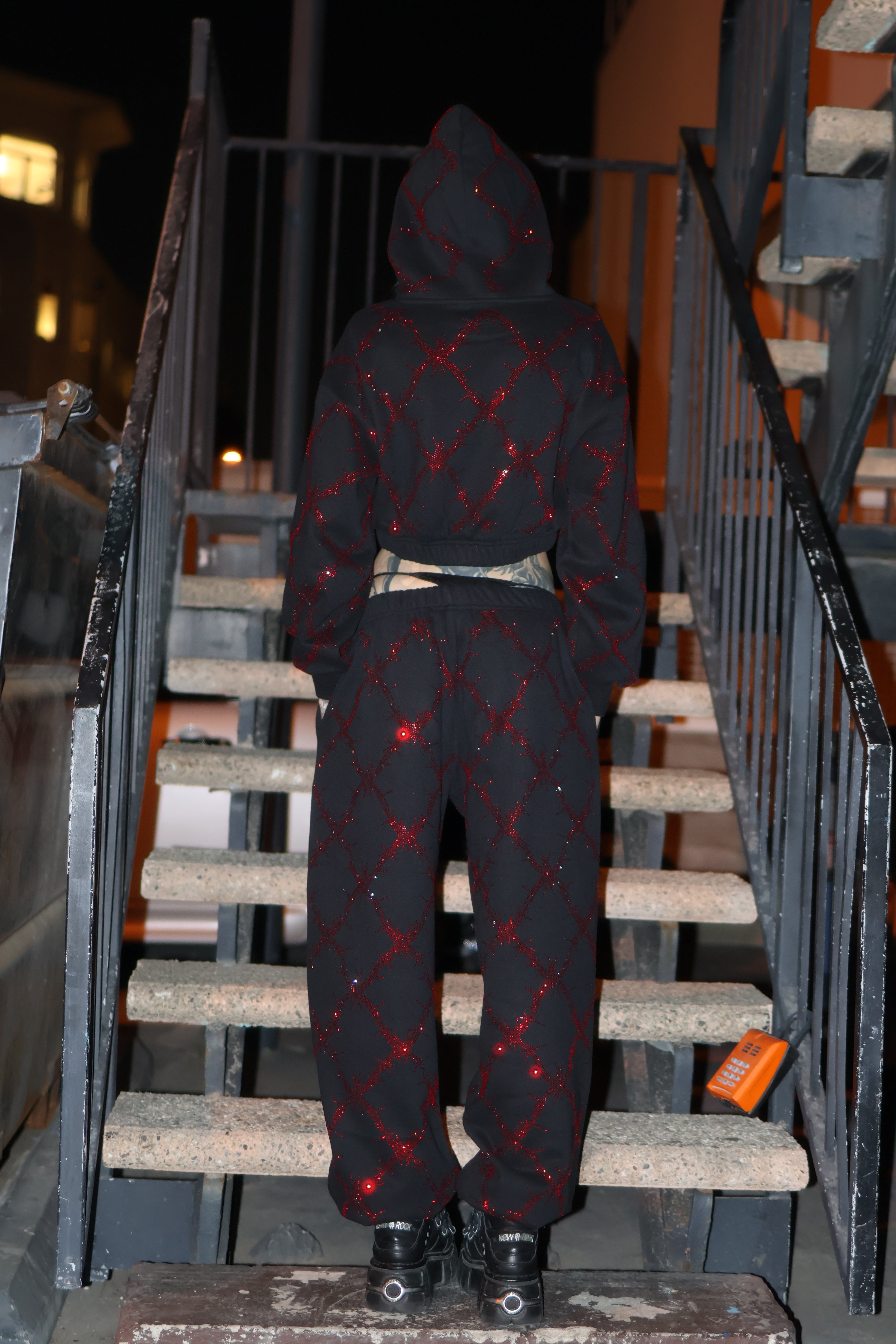 Barbed wire fence rhinestone crop hoodie