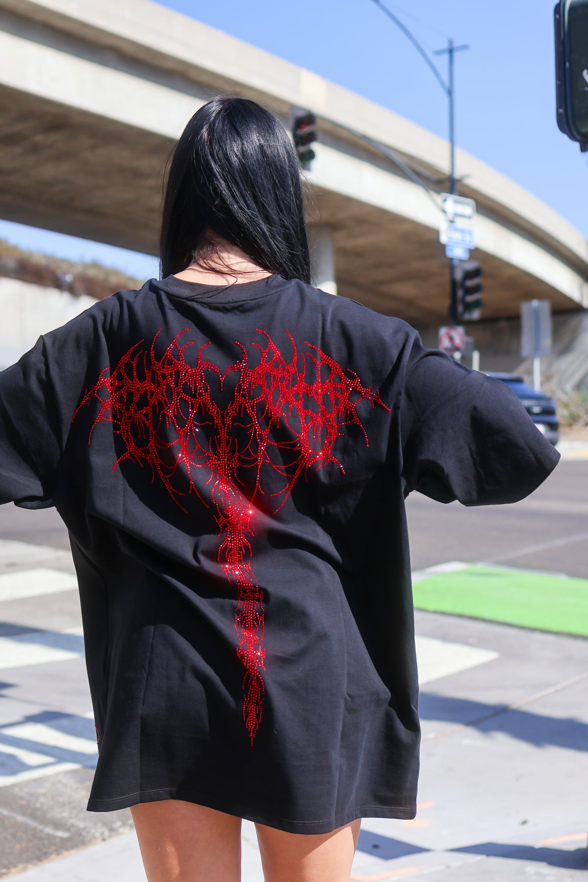 Boyfriend tall tee rhinestone cyber sigilism wings