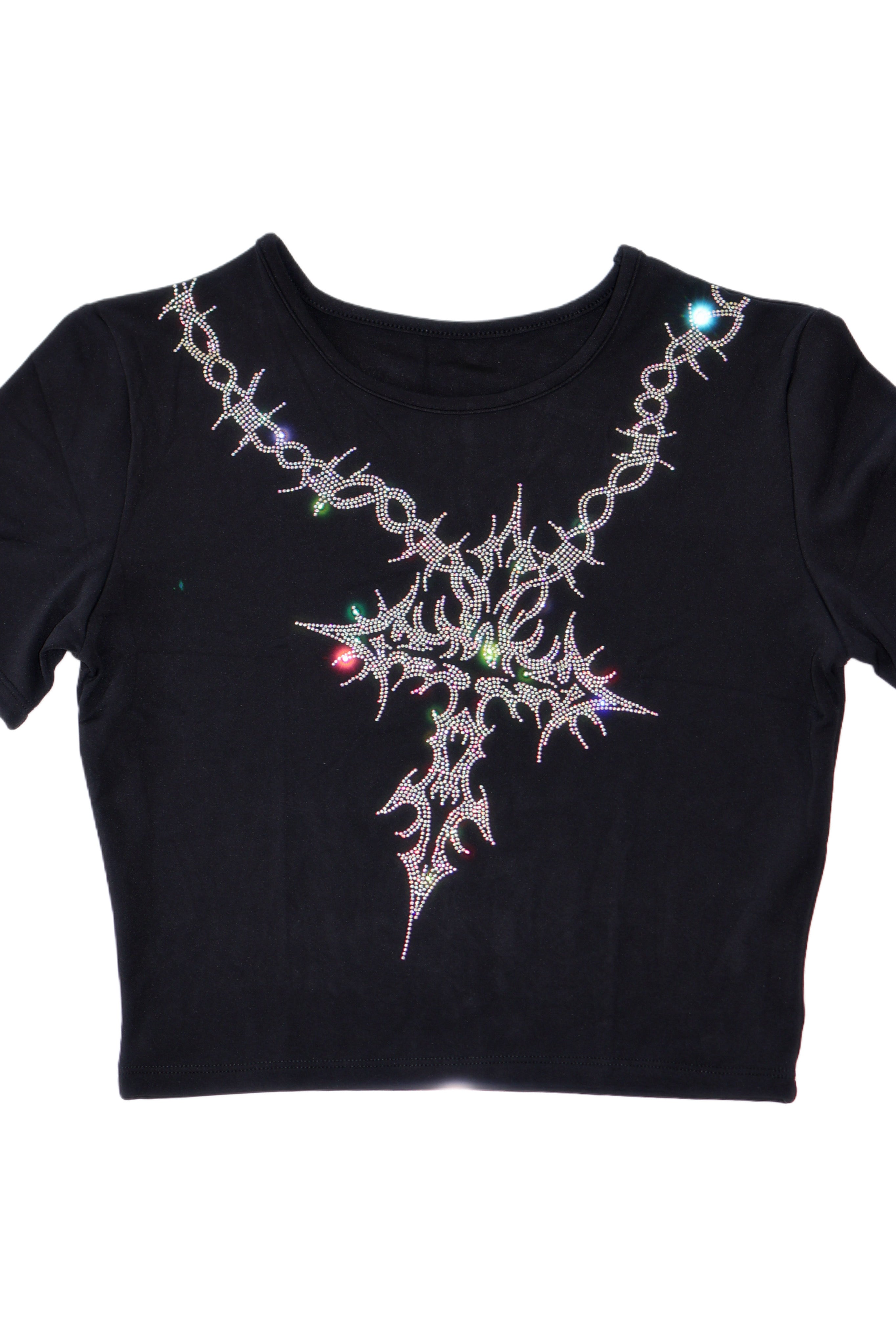 Barbed wire cross rhinestone crop top