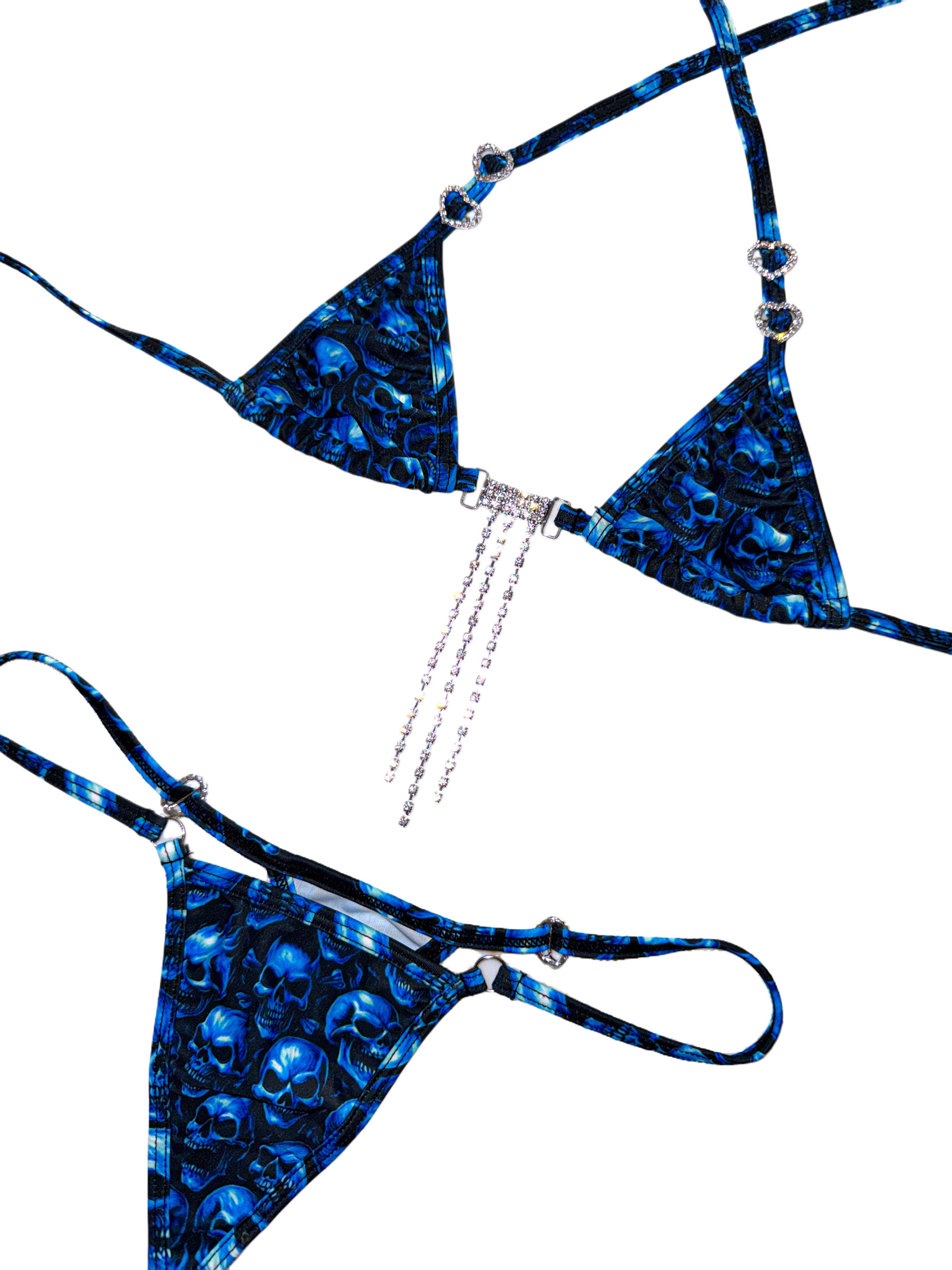 Blue skulls sparkle microkini